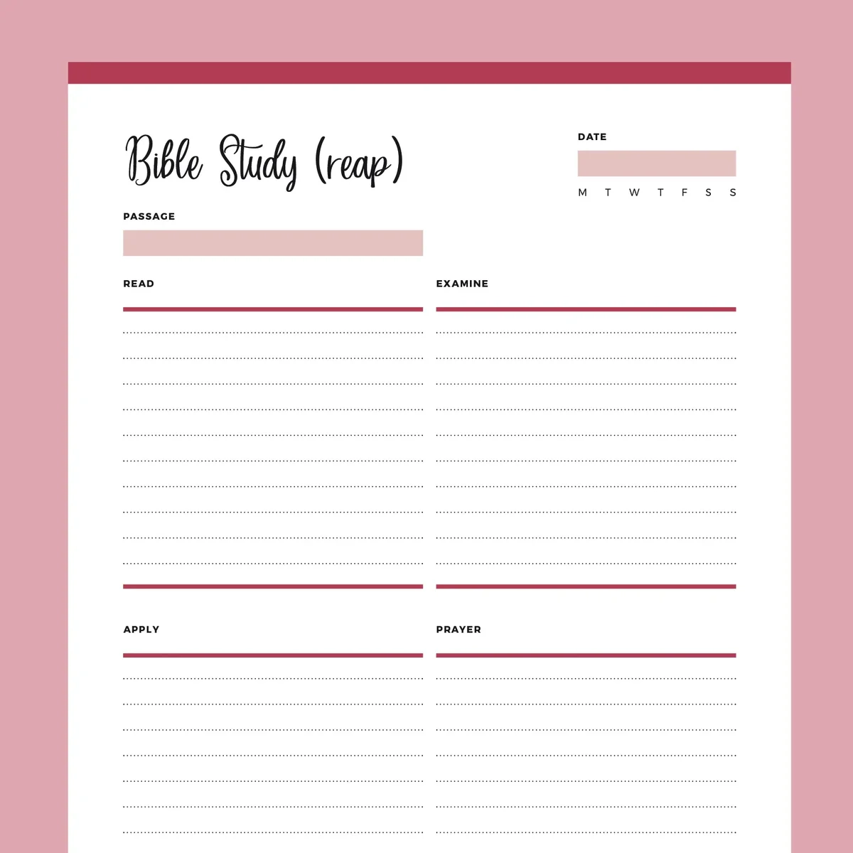 Printable REAP Bible Study Template Instant Download PDF Plan Print Land