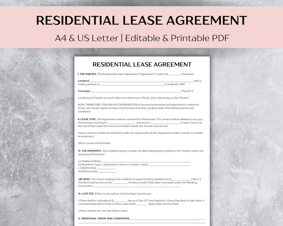 Residential Lease Agreement Template Landlord Forms Printable PDF A4 US Letter Etsy Residential Lease Agreement Template Landlord Forms Printable PDF A4 US Letter Etsy