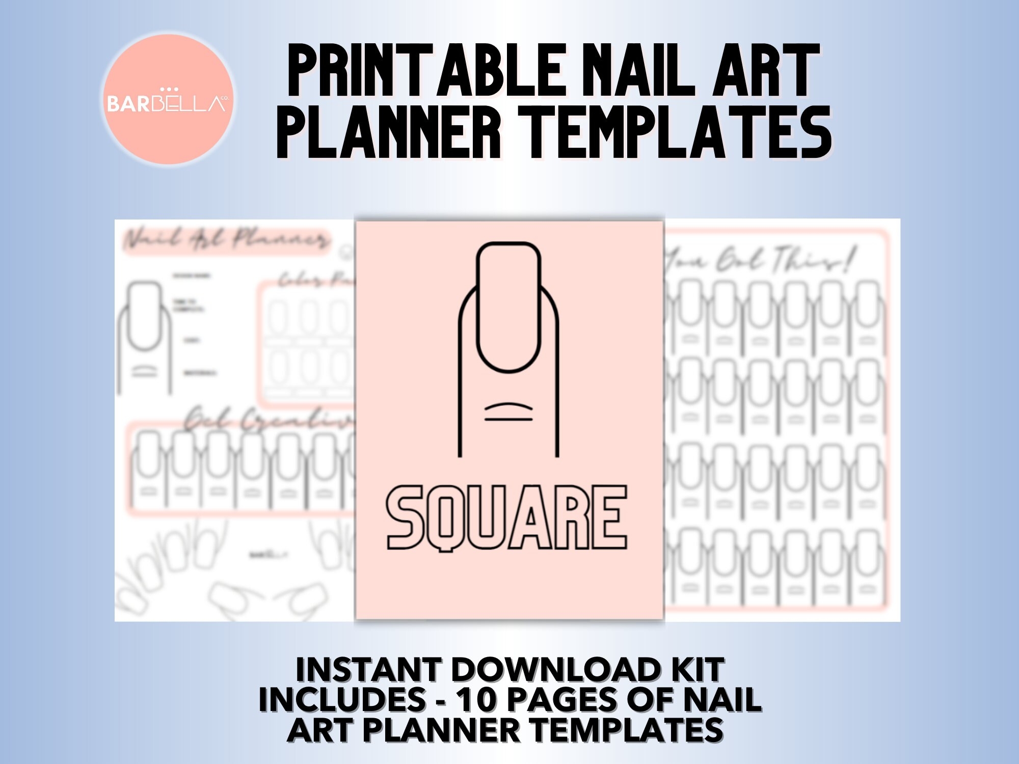 SQUARE NAIL Art Templates Instant Download PRINTABLE Nail Design And Practice Template Etsy