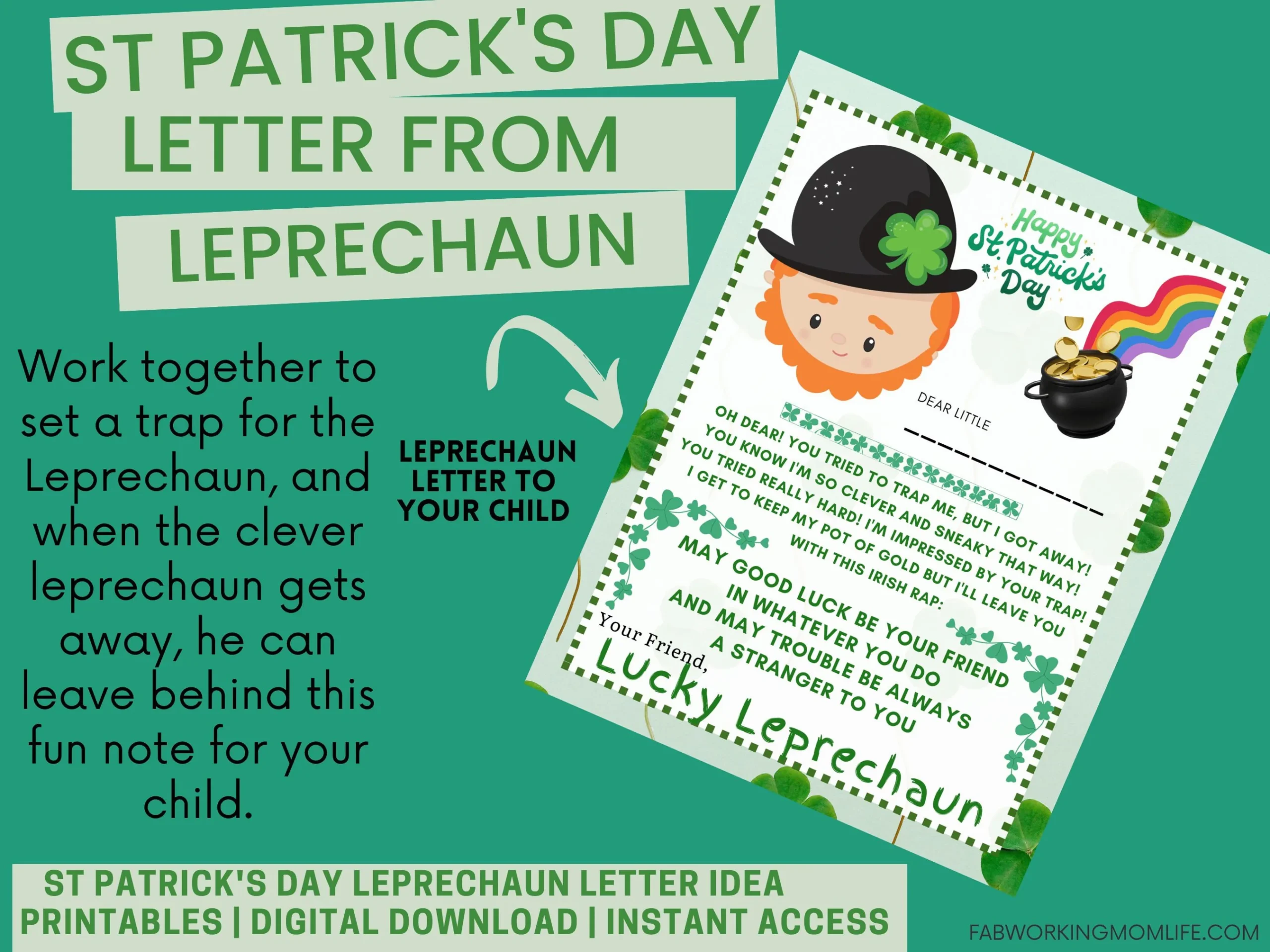St Patrick s Day Leprechaun Letter Kids Printable digital Download Etsy