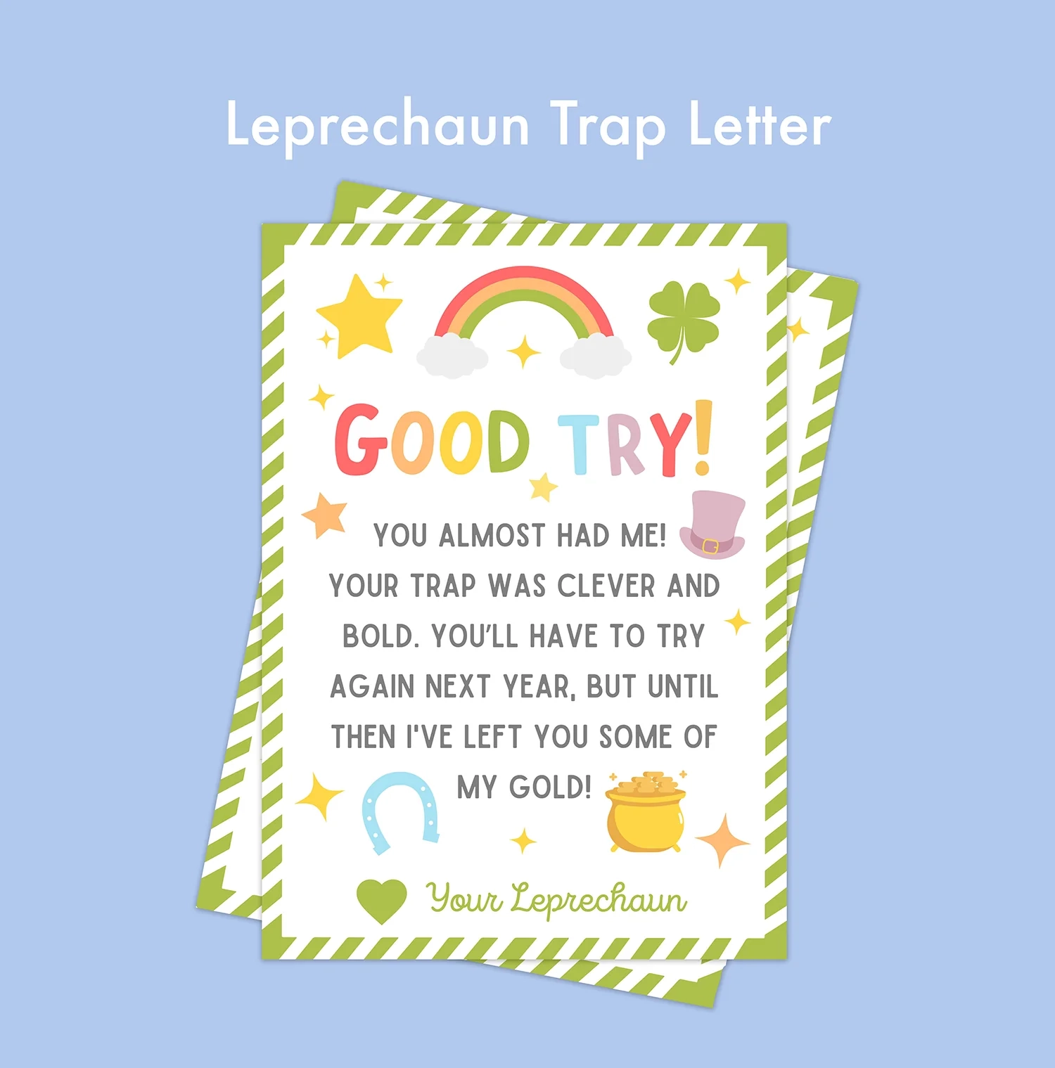 St Patricks Day Printable Leprechaun Trap Note Sugar Pie Paper