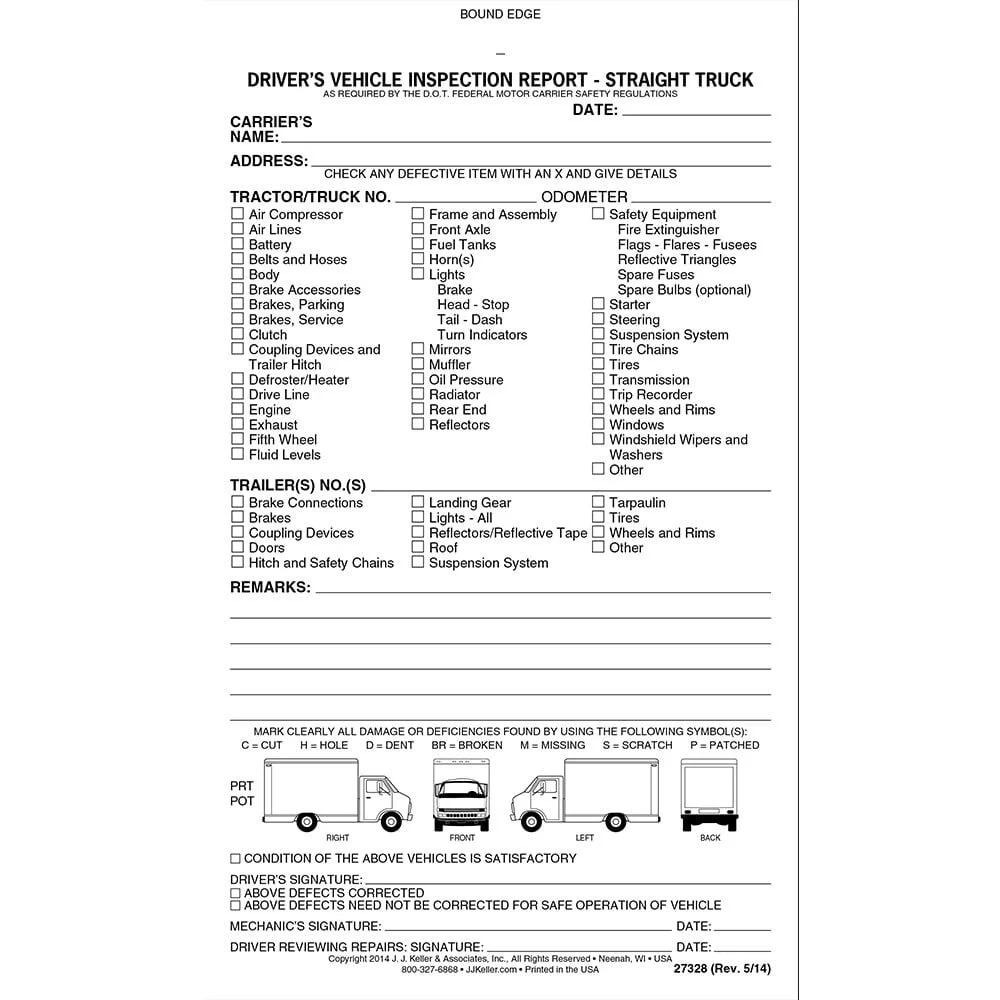 Straight Truck Detailed Driver Vehicle Inspection Report Book 10 pk 2 Ply Carbonless 5 5 X 9 25 31 Sets Of Forms Per Book Walmart
