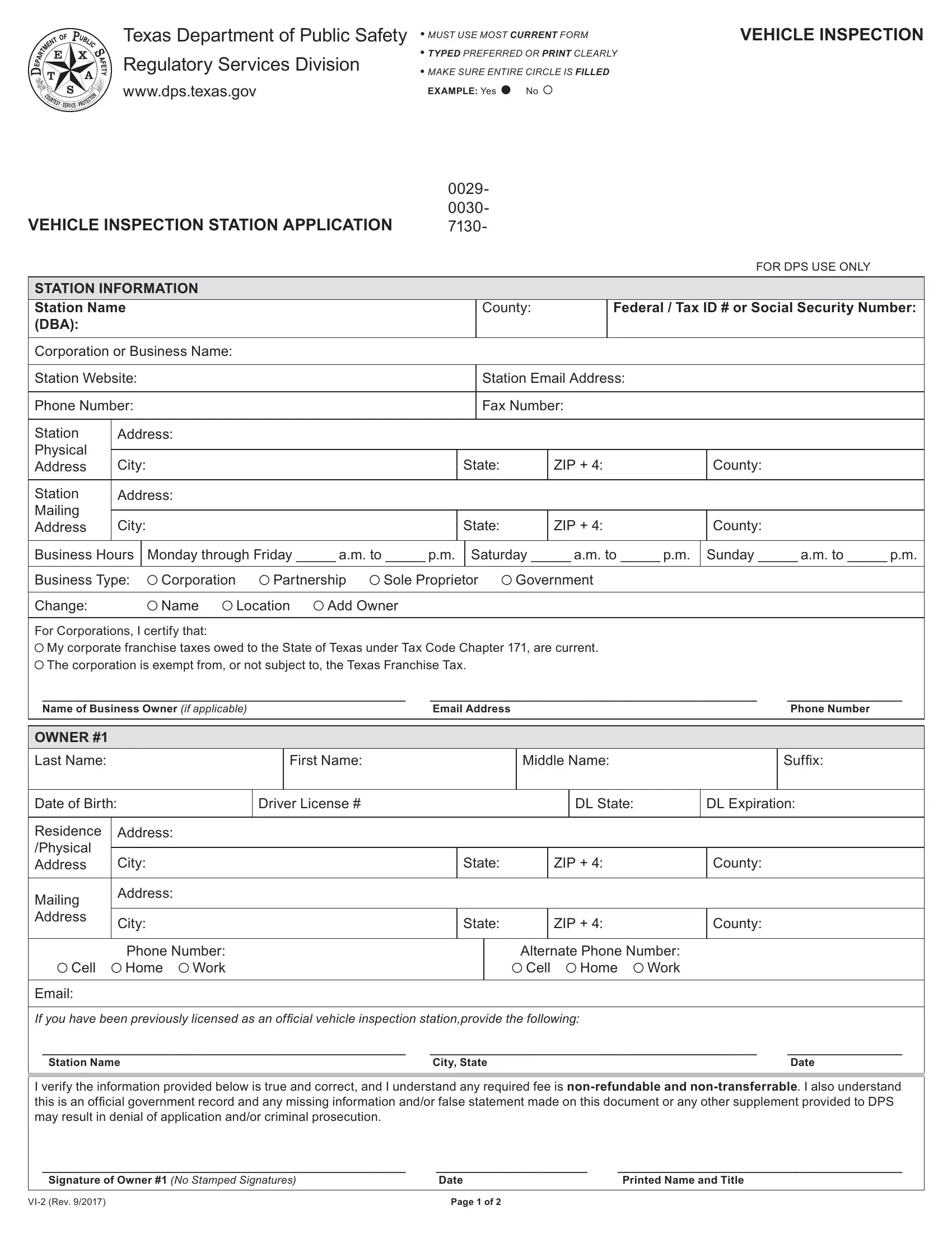Texas Dps Form Vi 2 Fill Out Printable PDF Forms Online