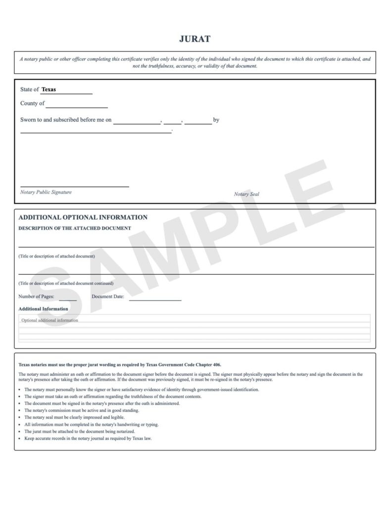 Texas Jurat Notary Certificate Editable Printable Form Instant Download Etsy