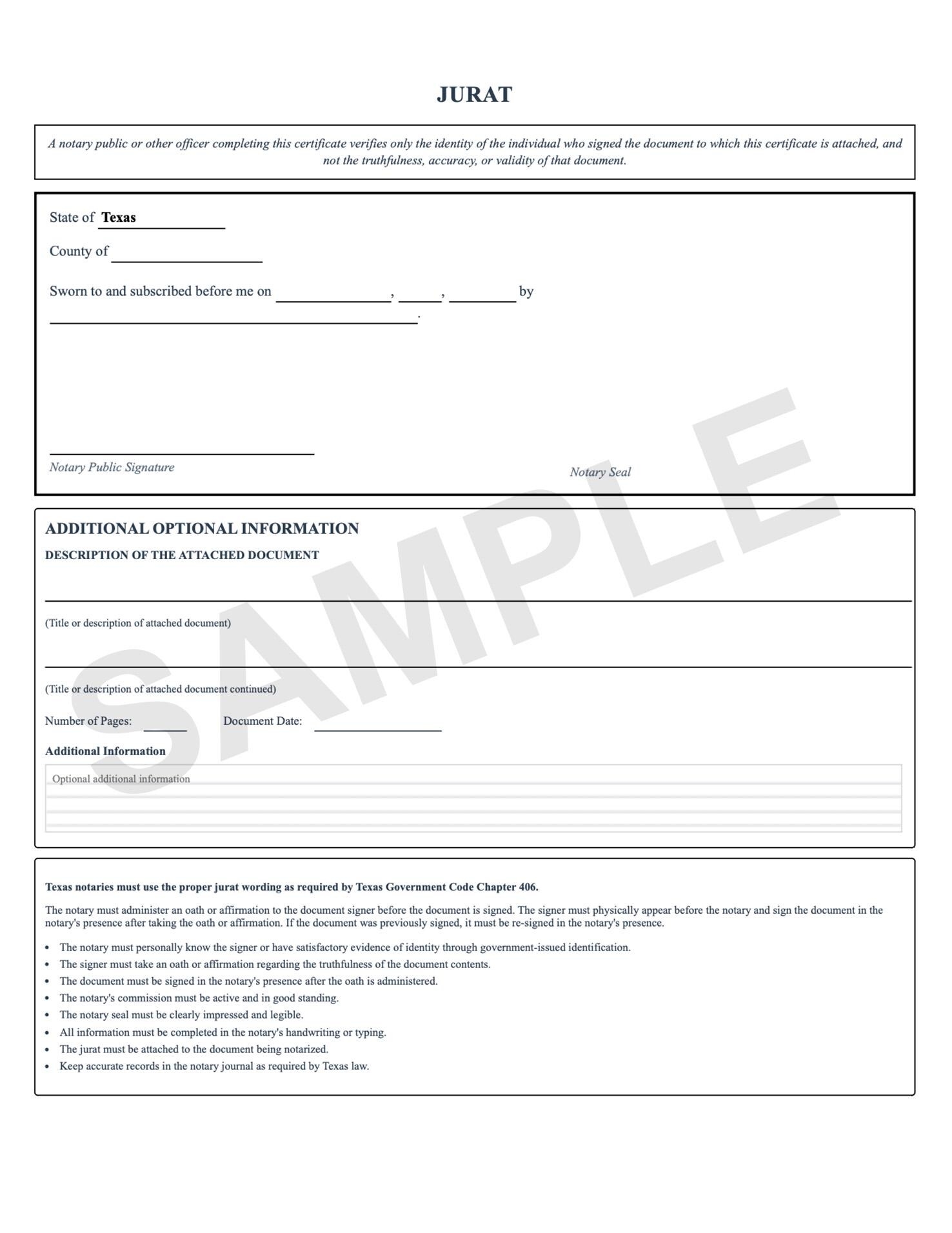 Texas Jurat Notary Certificate Editable Printable Form Instant Download Etsy