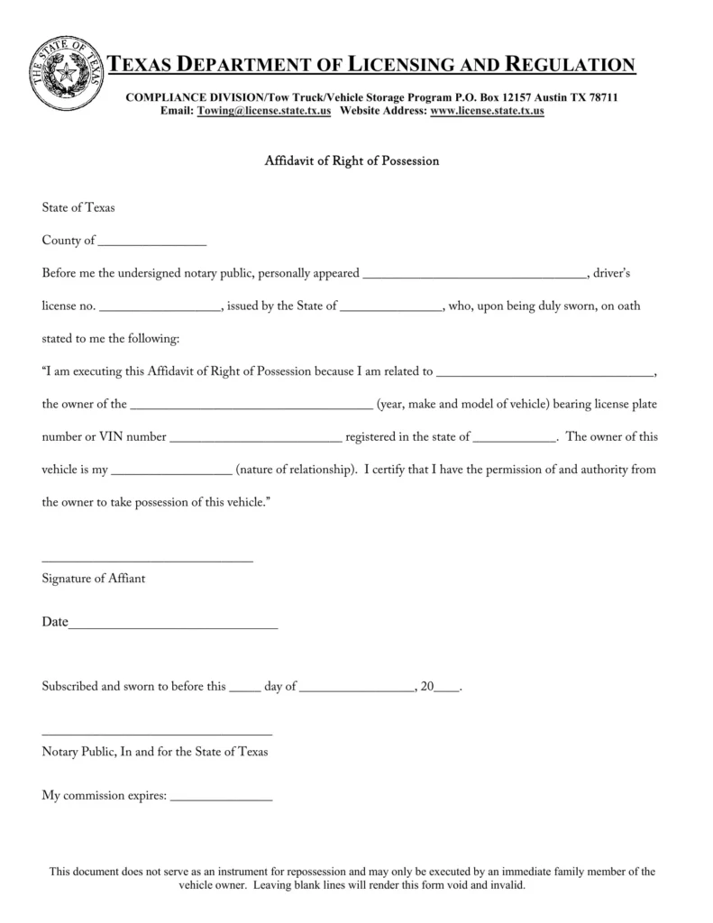 Texas Possession Form Fill Out Printable PDF Forms
