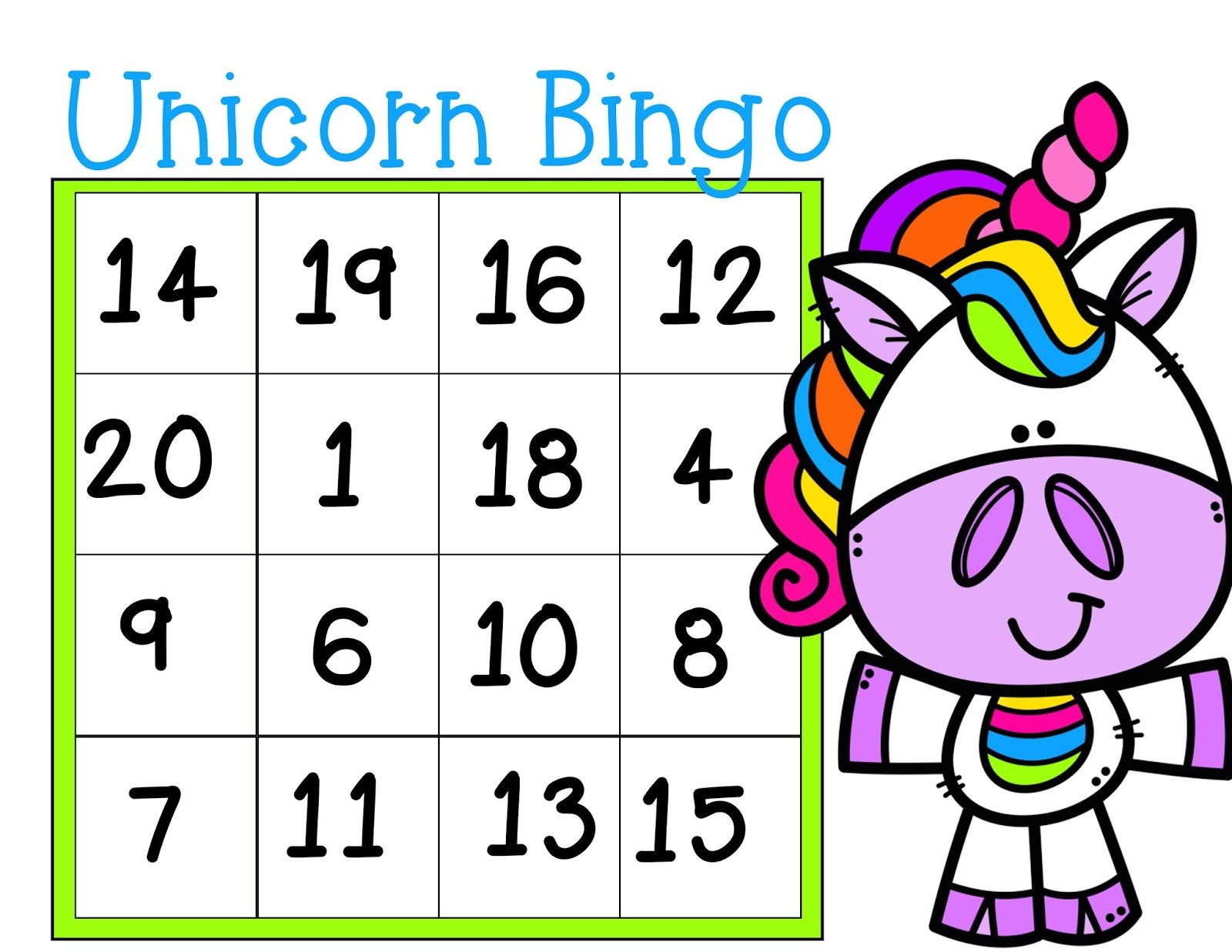 The Cozy Red Cottage Free Unicorn Bingo Numbers 1 20 