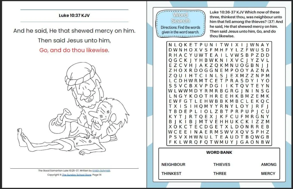 The Good Samaritan Luke 10 25 37 Printable Bible Lesson Sunday Sch Sunday School Store