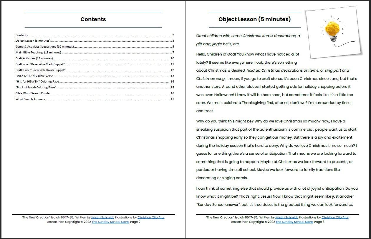 The New Creation Isaiah 65 17 25 Printable Bible Lesson Sunday Sch Sunday School Store