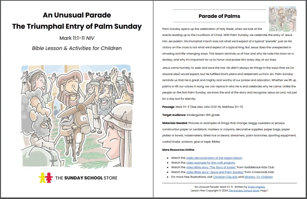 Triumphal Entry Of Palm Sunday Mark 11 1 11 Printable Bible Lesson Sunday School Store