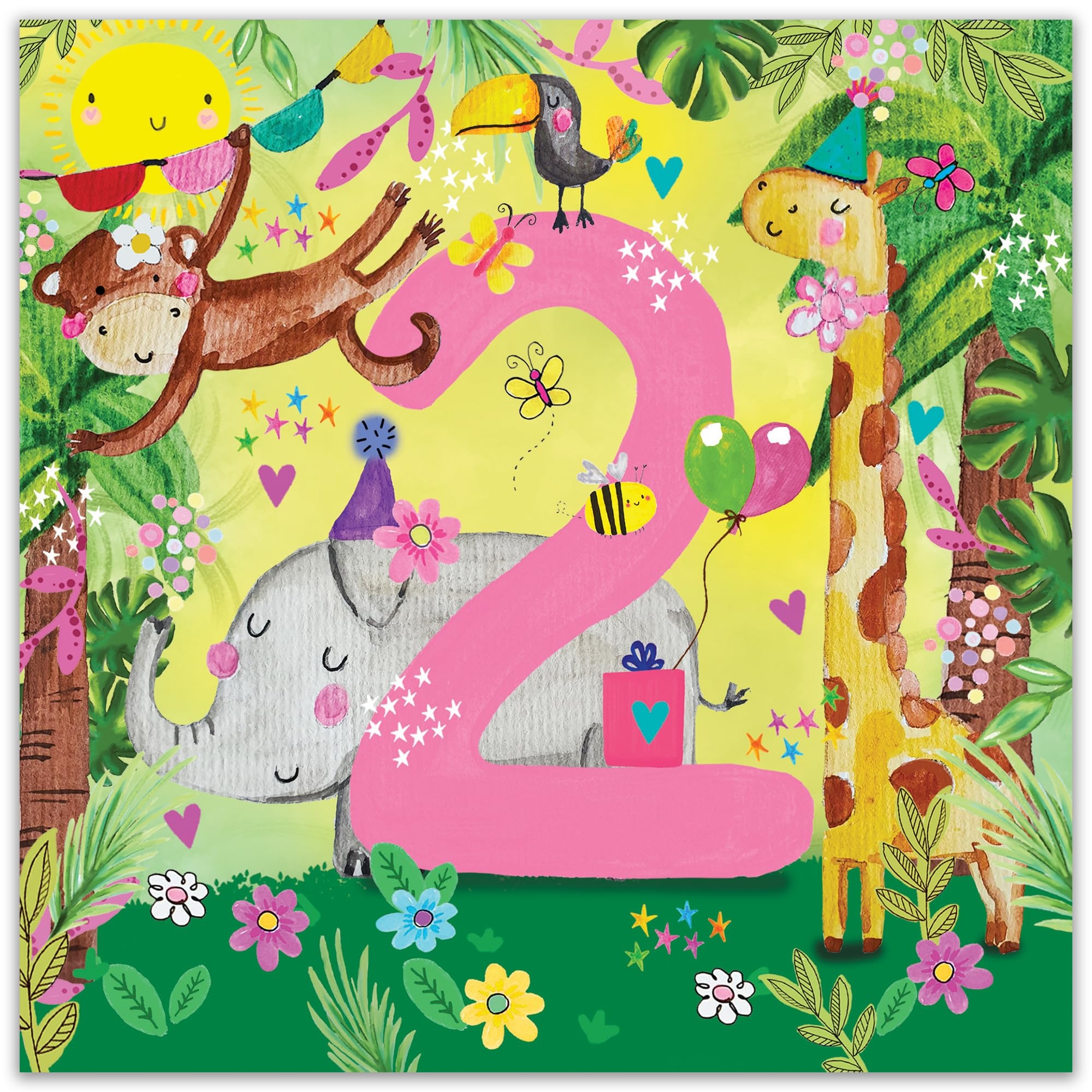 Twizler 2nd Birthday Card For Girls Jungle Animals Age 2 Year Old Childrens Happy Birthday Card For Girl Daughter Granddaughter Greeting Cards Amazon au