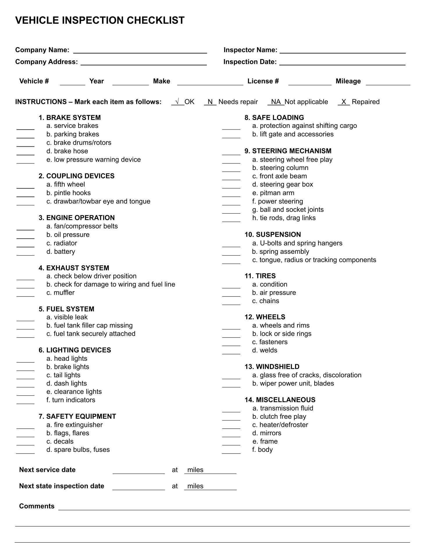 Vehicle Inspection Checklist 10 Free PDF Printables Printablee