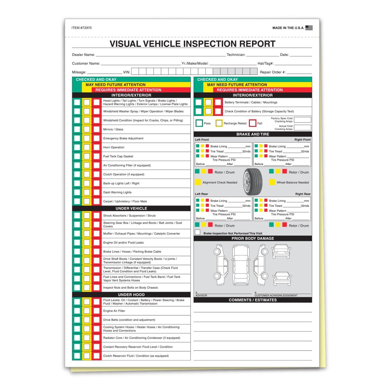 Vehicle Inspection Checklist 2 Part Qty 250 Vehicle Inspection Checklist 2 Part Qty 250