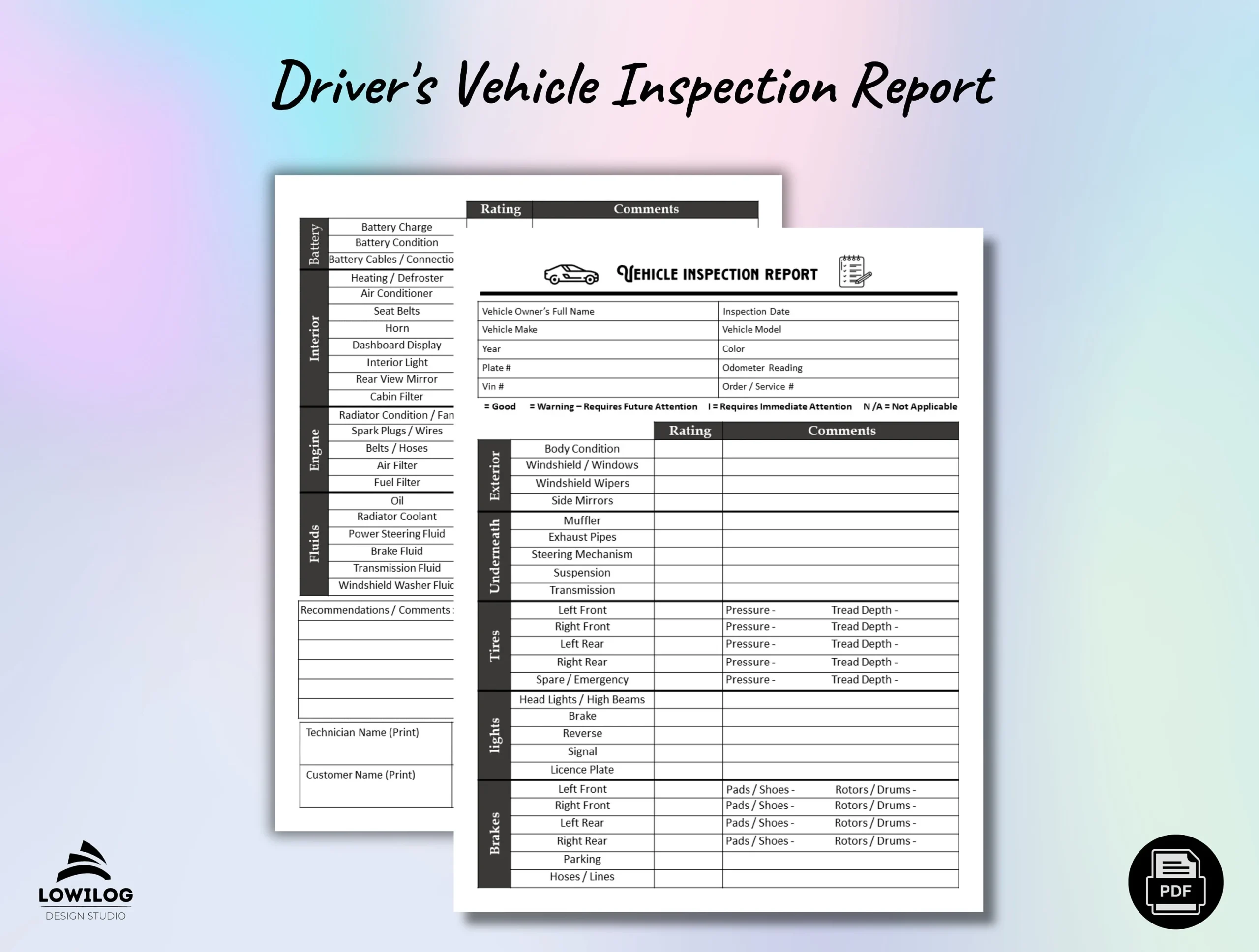 Vehicle Inspection Report Driver s Daily Checklist PDF Etsy