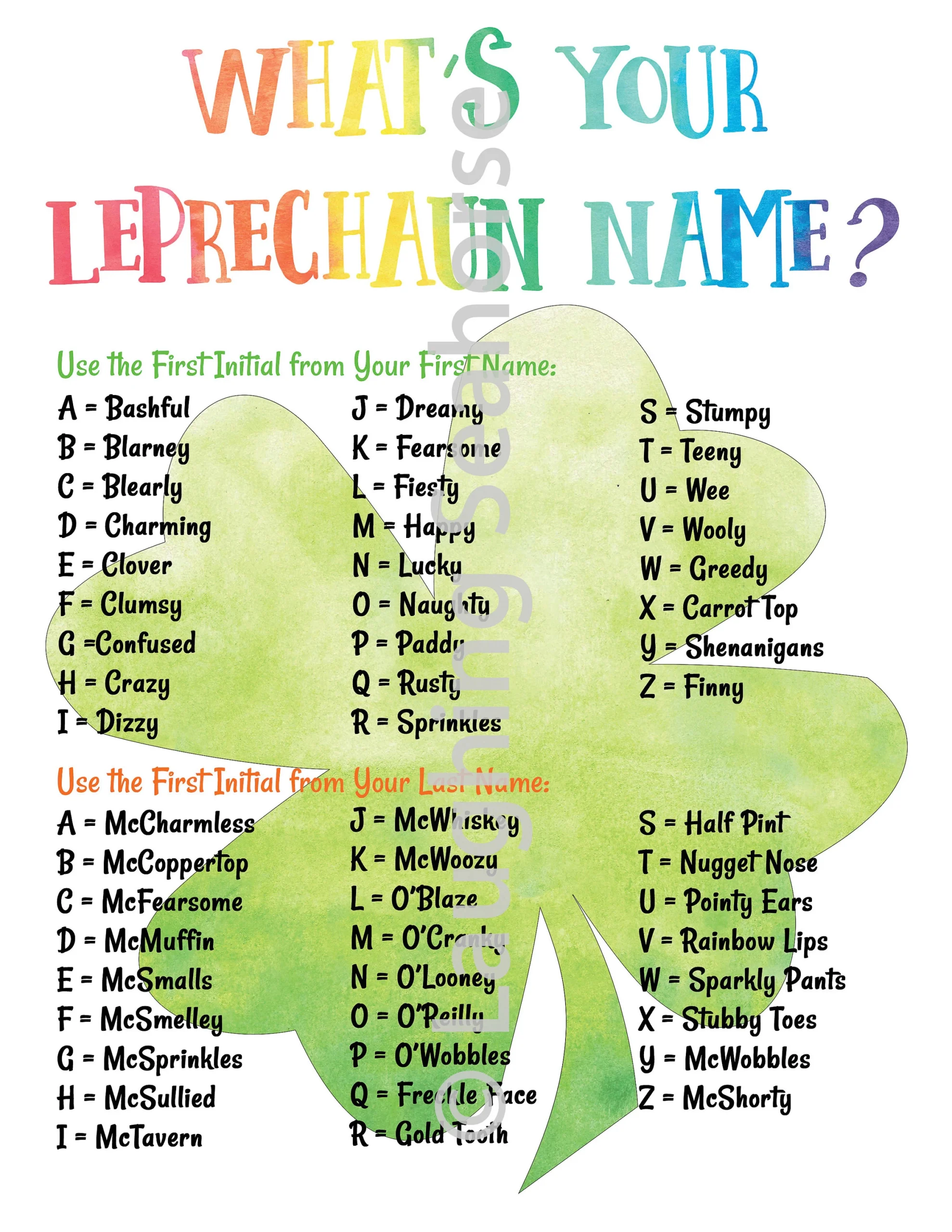 What s Your Leprechaun Name Printable St Patrick s Day Party Game Etsy What s Your Leprechaun Name Printable St Patrick s Day Party Game Etsy