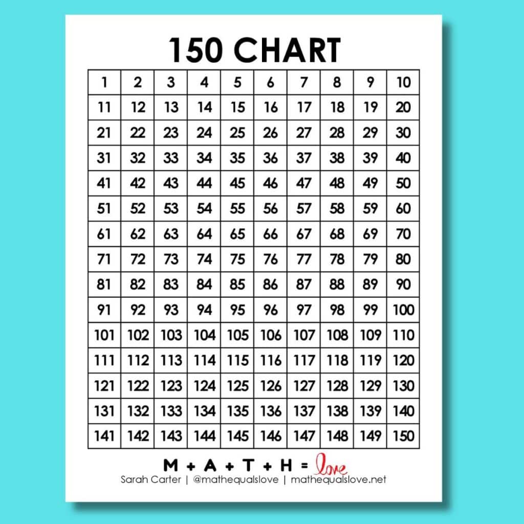 1 150 Number Chart Printable