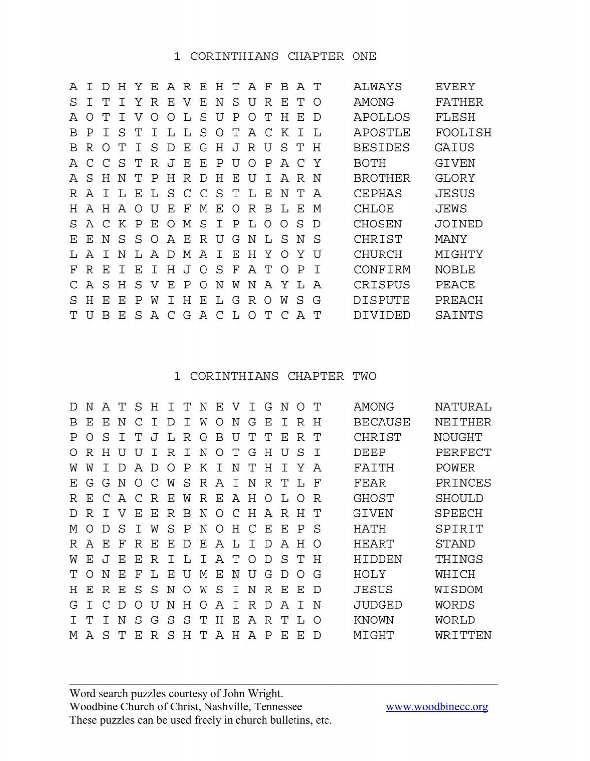 1 Corinthians Bible Word Search Puzzles Woodbine Church Of Christ 1 Corinthians Bible Word Search Puzzles Woodbine Church Of Christ
