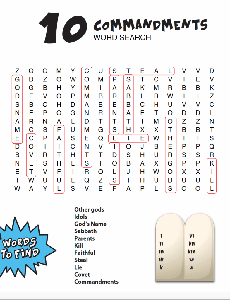 10 Commandments Word Search 1