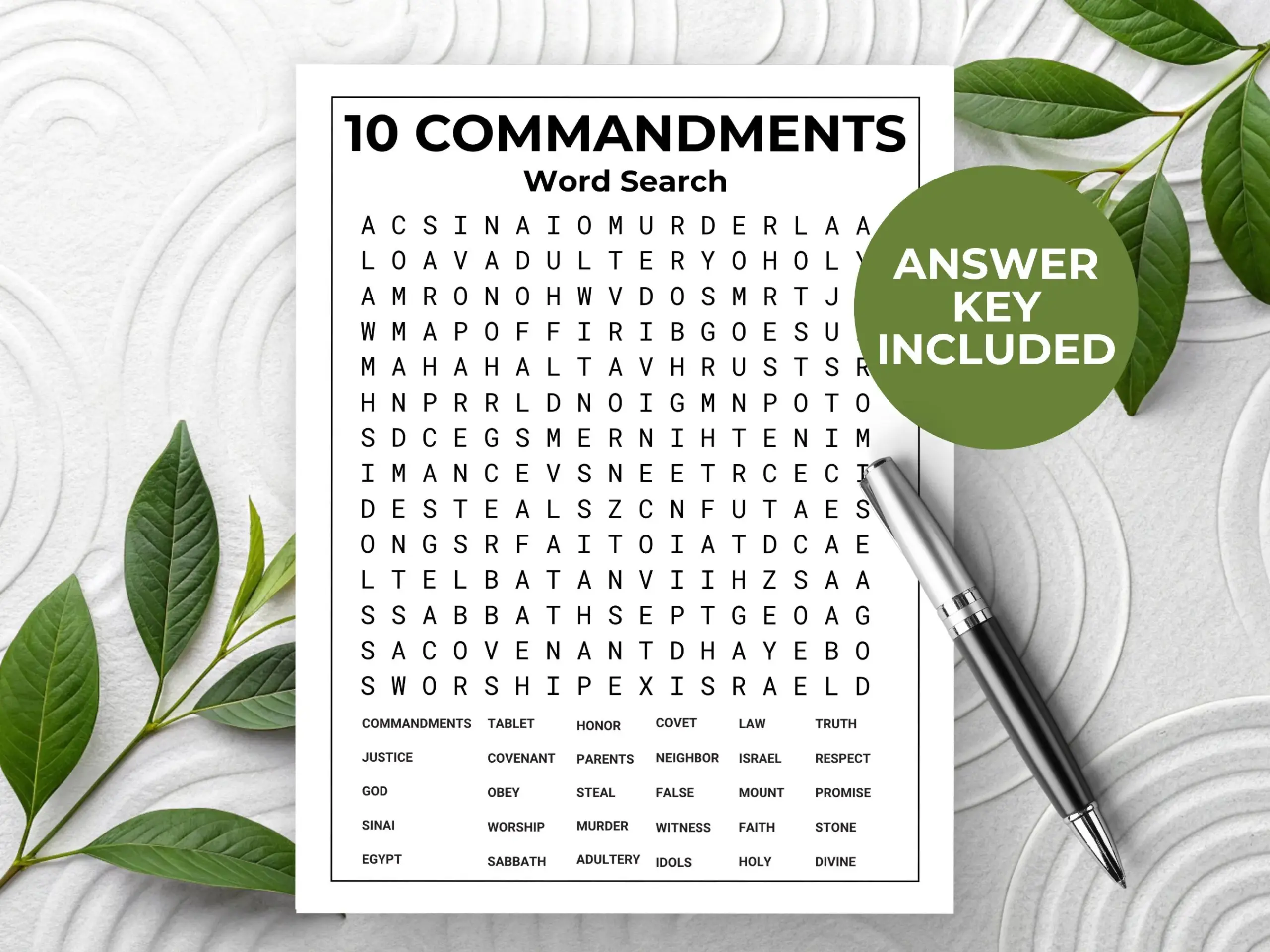 10 Commandments Word Search Puzzle Ten