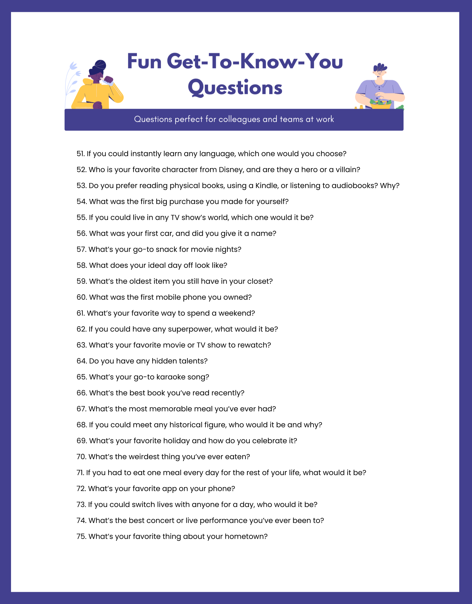 100 Fun Get To Know You Questions For Work