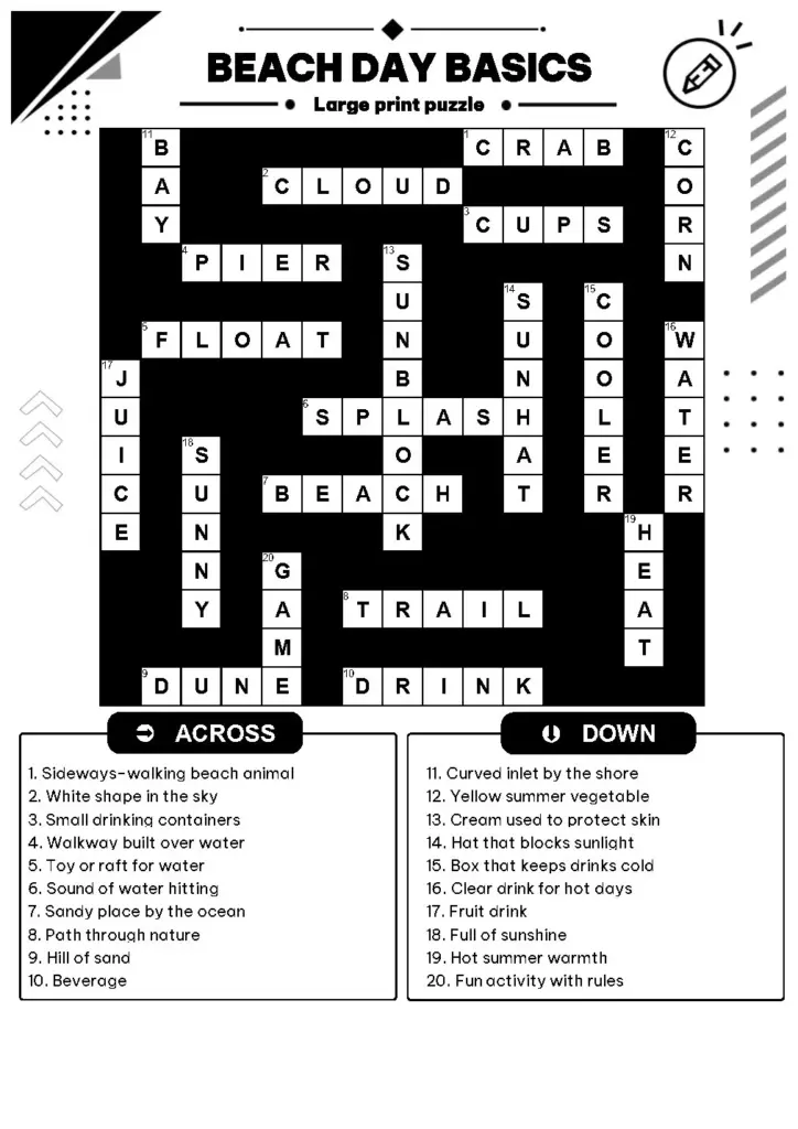 100 Summer Crossword Puzzle