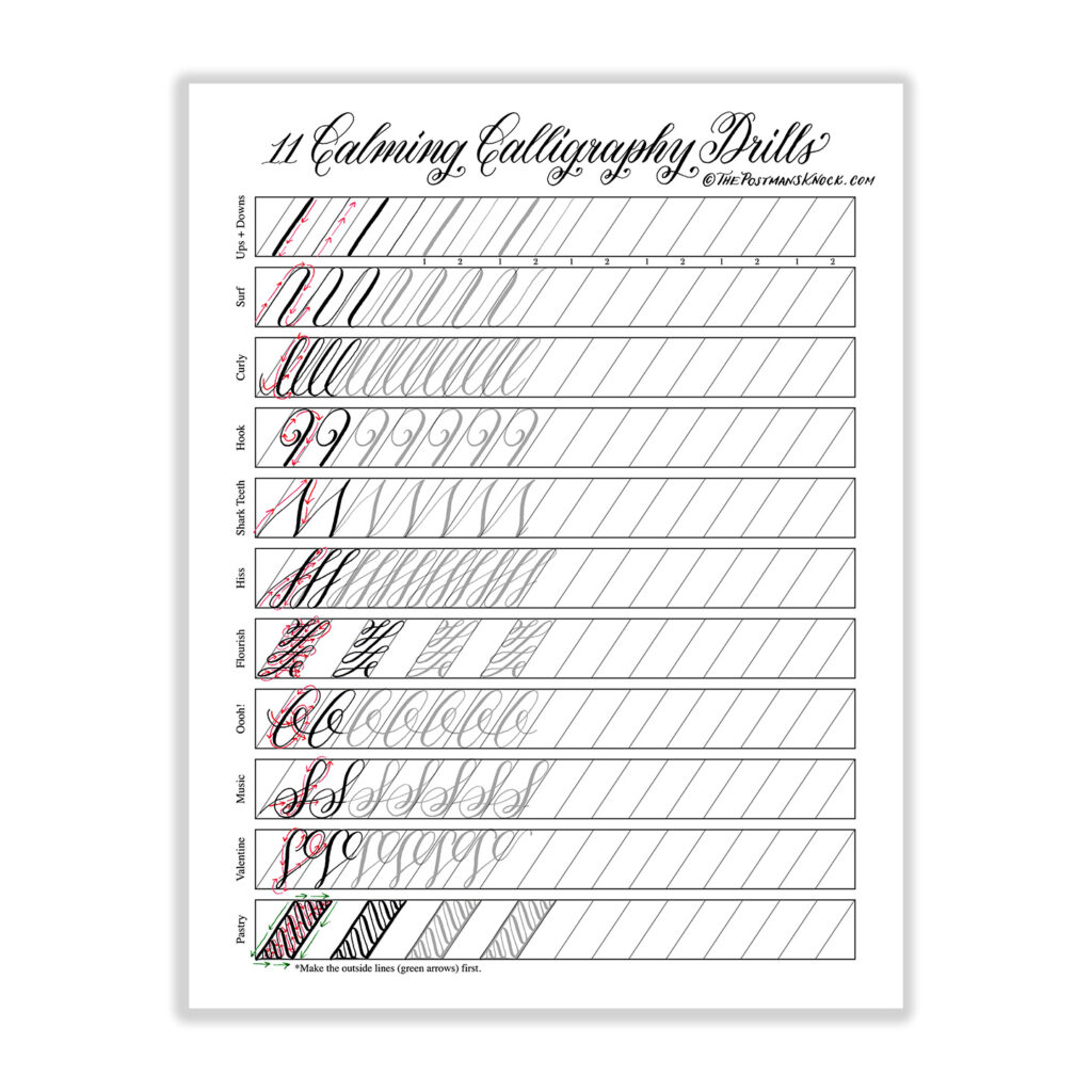 11 Calming Calligraphy Drills Printable