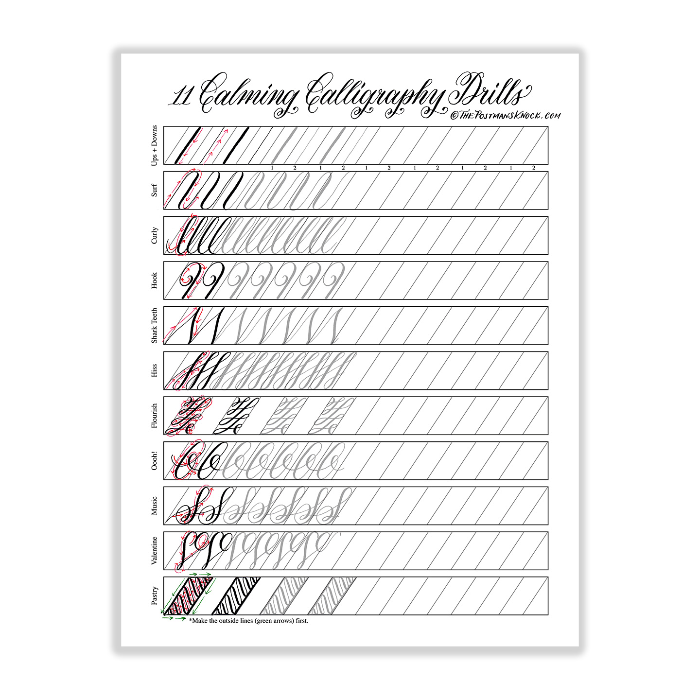 11 Calming Calligraphy Drills Printable