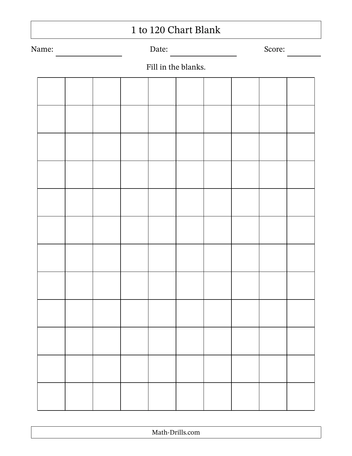 120 Chart Single Right Blank 120 Chart Single Right Blank