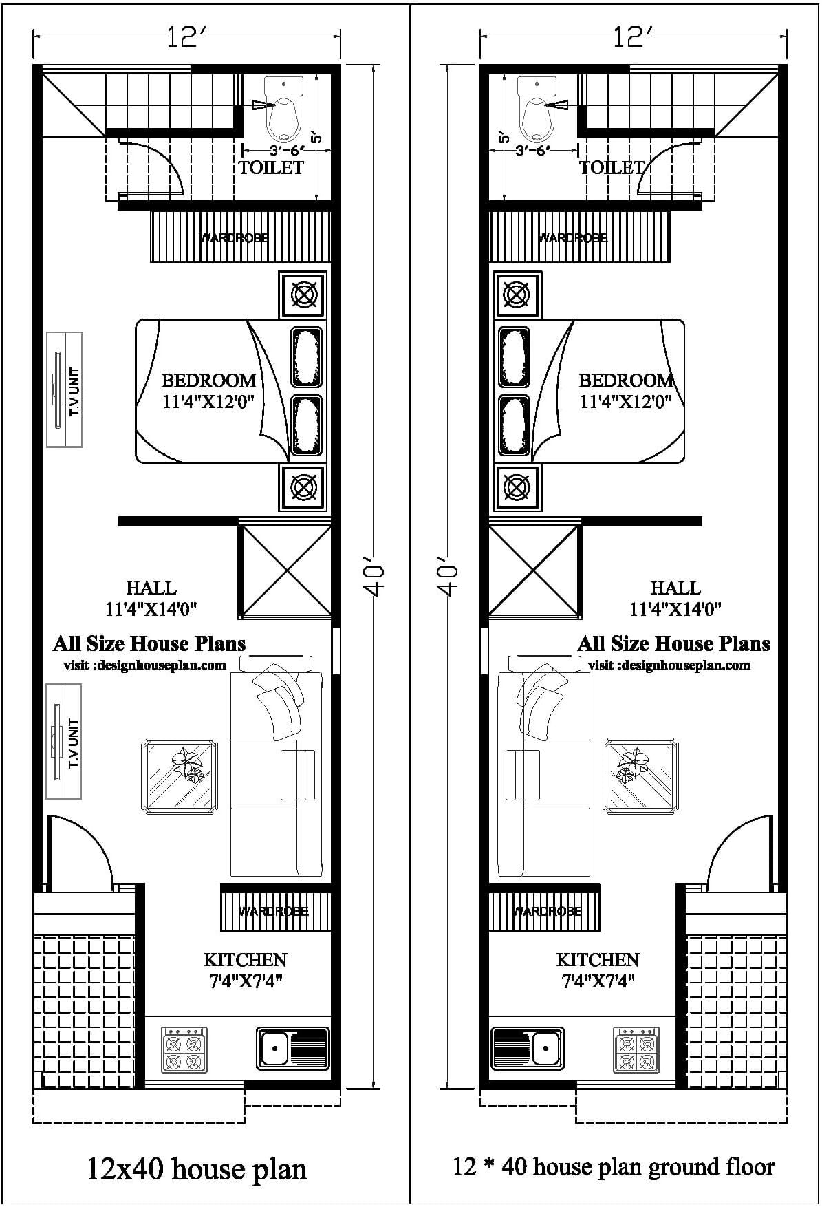 12x40 2 Bedroom Tiny House Plans