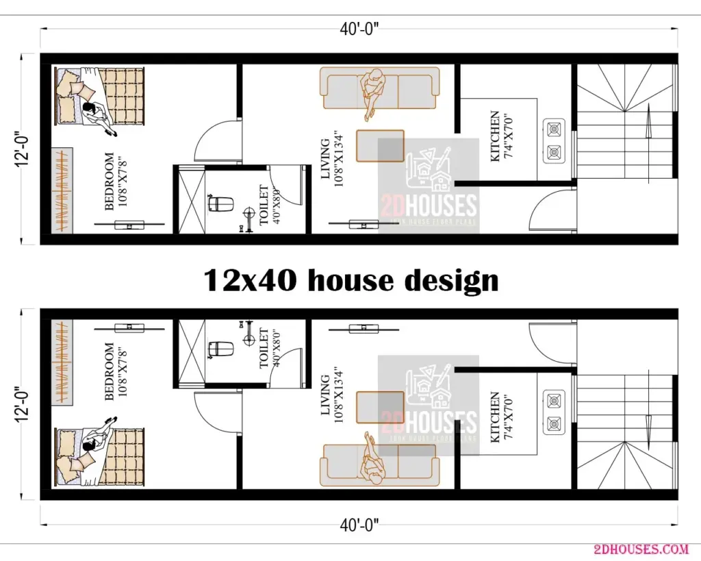 12x40 Affordable Modern 1bhk House Plan