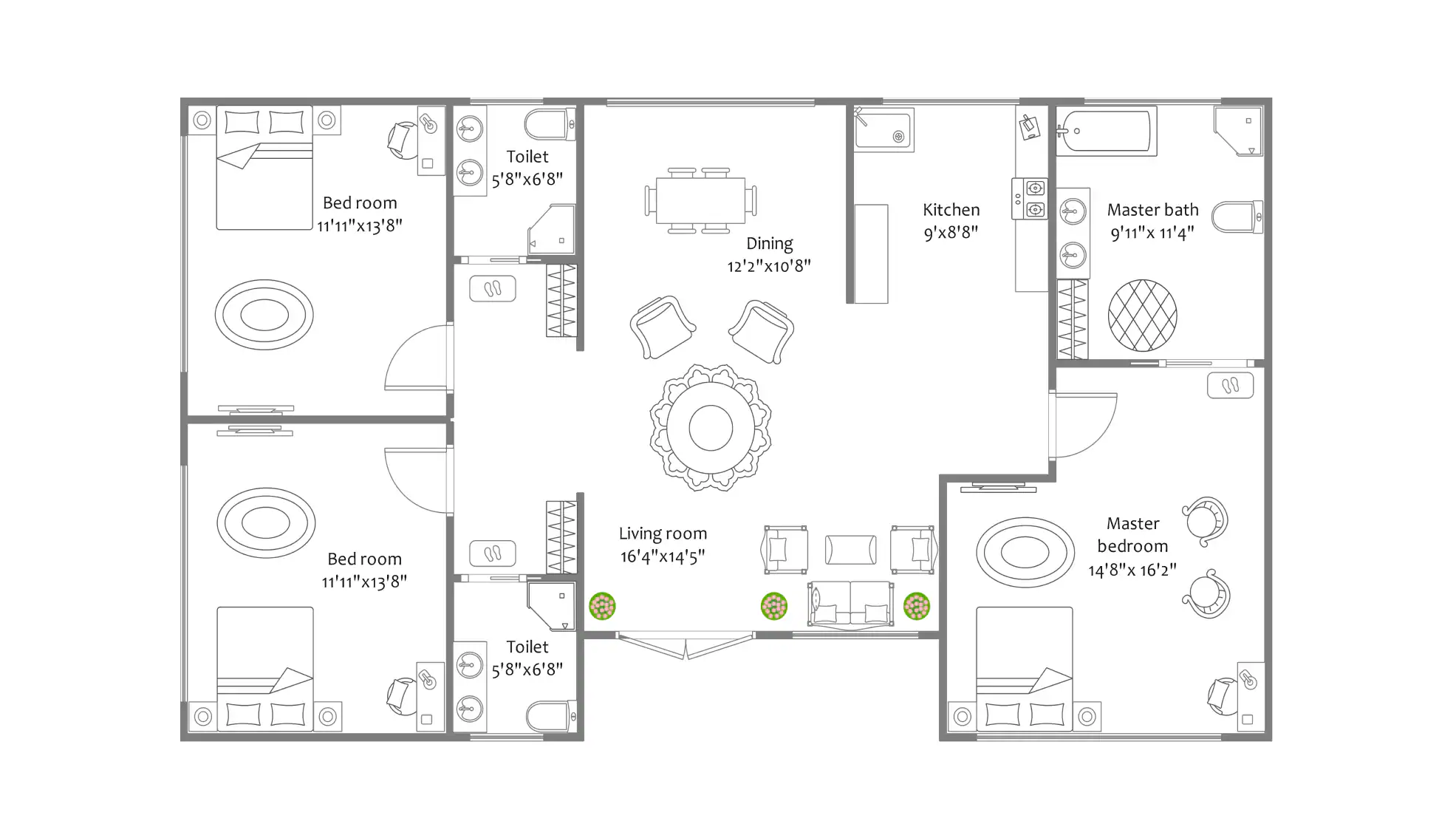 1400 Sq Ft 3 Bedroom House Plan