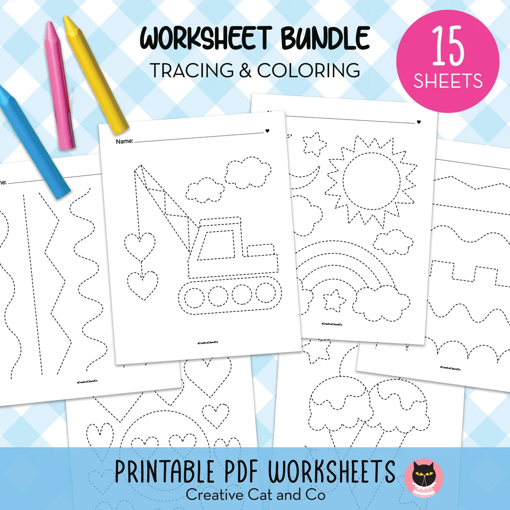15 Page Tracing Fine Motor Skills Bundle Lines Shapes Cute Images