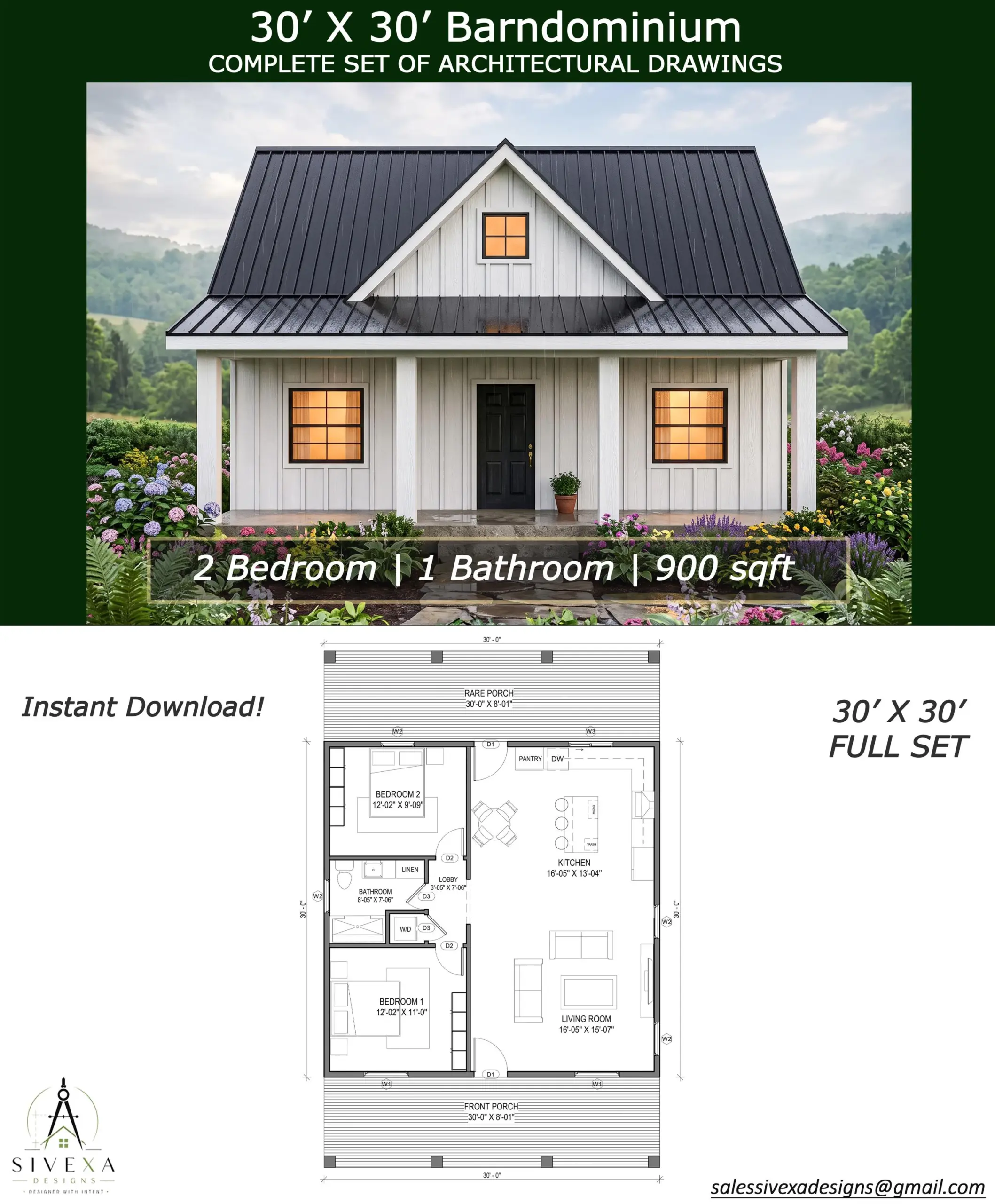 2 Bedroom House Plans 24x30