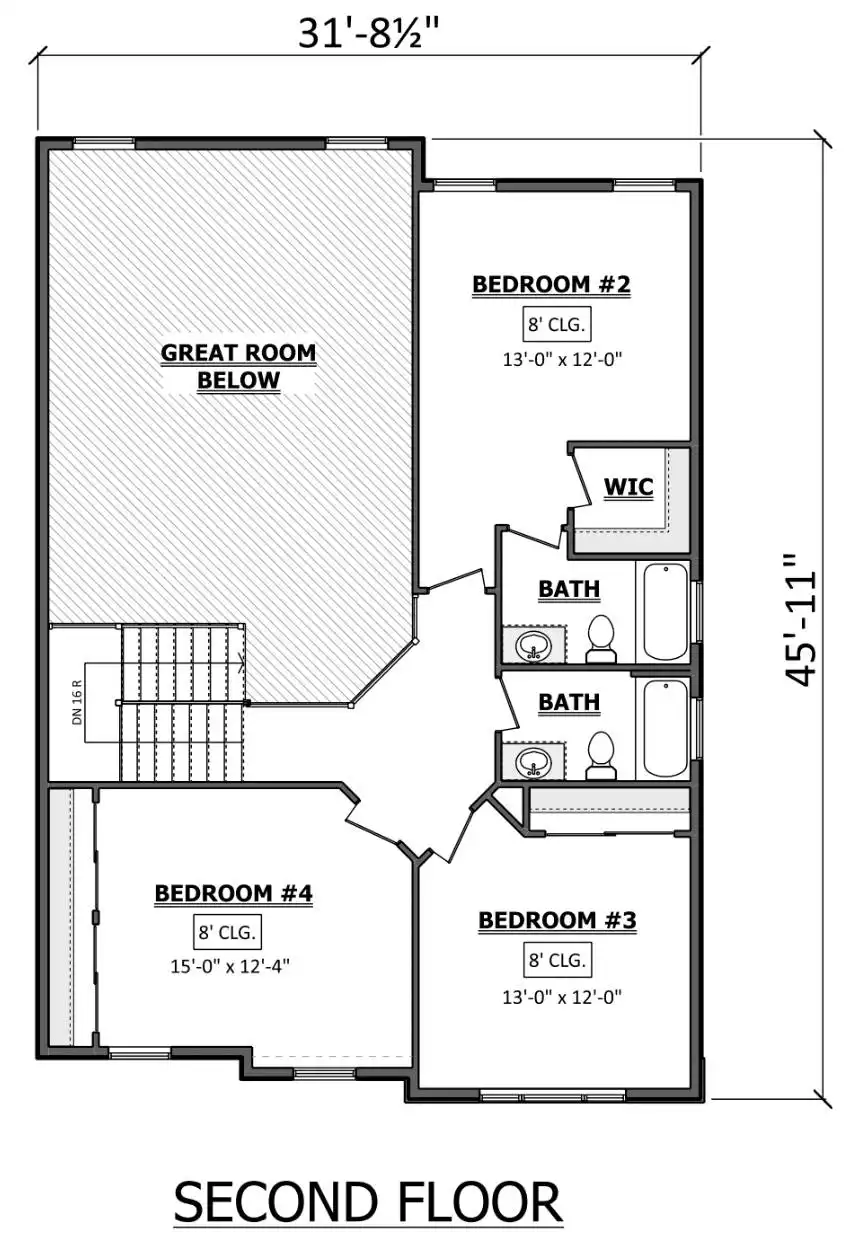 2 Story Traditional 2861 Square Feet 4 Bedroom Main Floor Primary 2828
