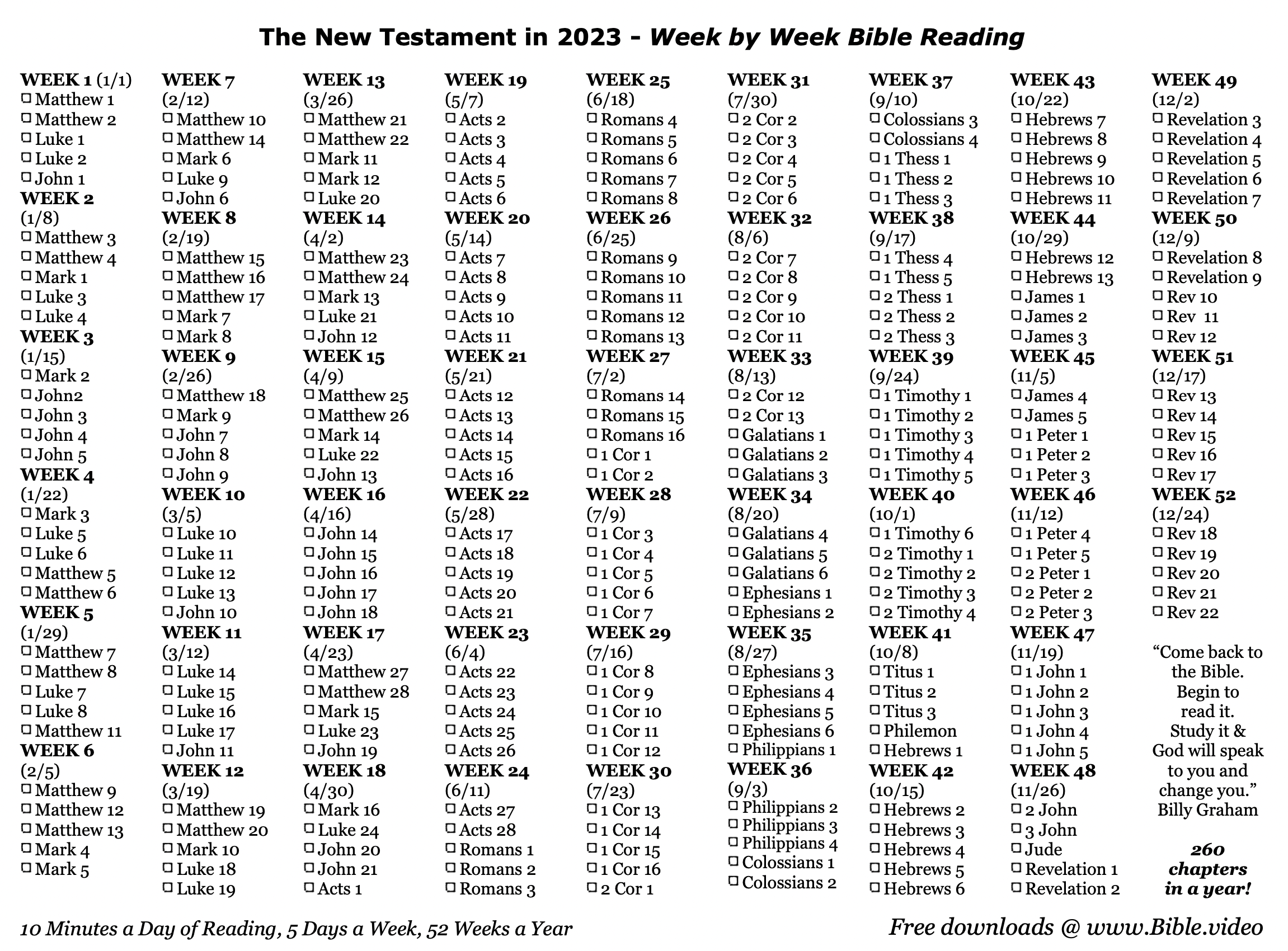 2023 New Testament Bible Reading Plan