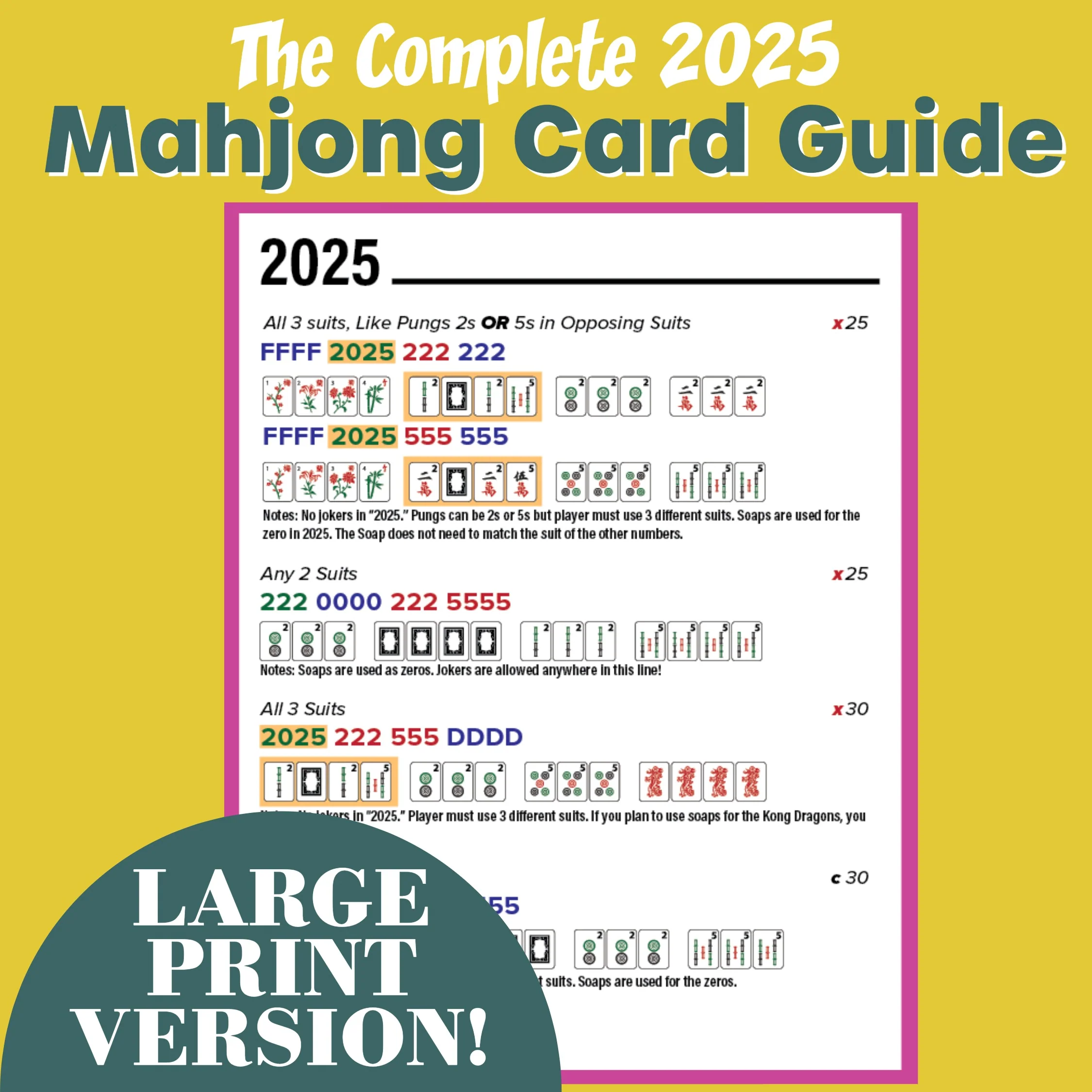 2025 Mahjong Card Guide Large Print Version Nmjl Cheat Sheet For Beginners Pdf Download