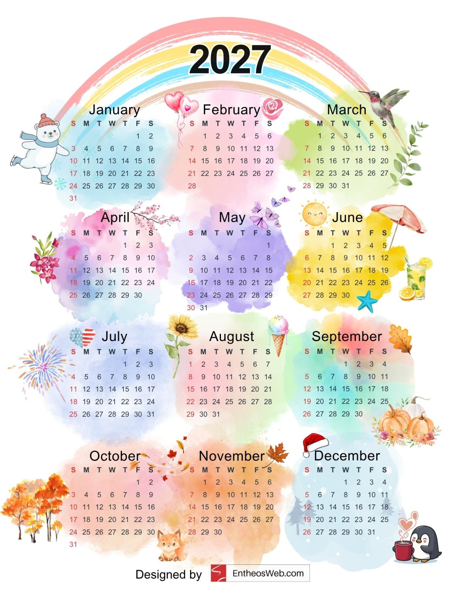 2027 Calendar Full Year Printable