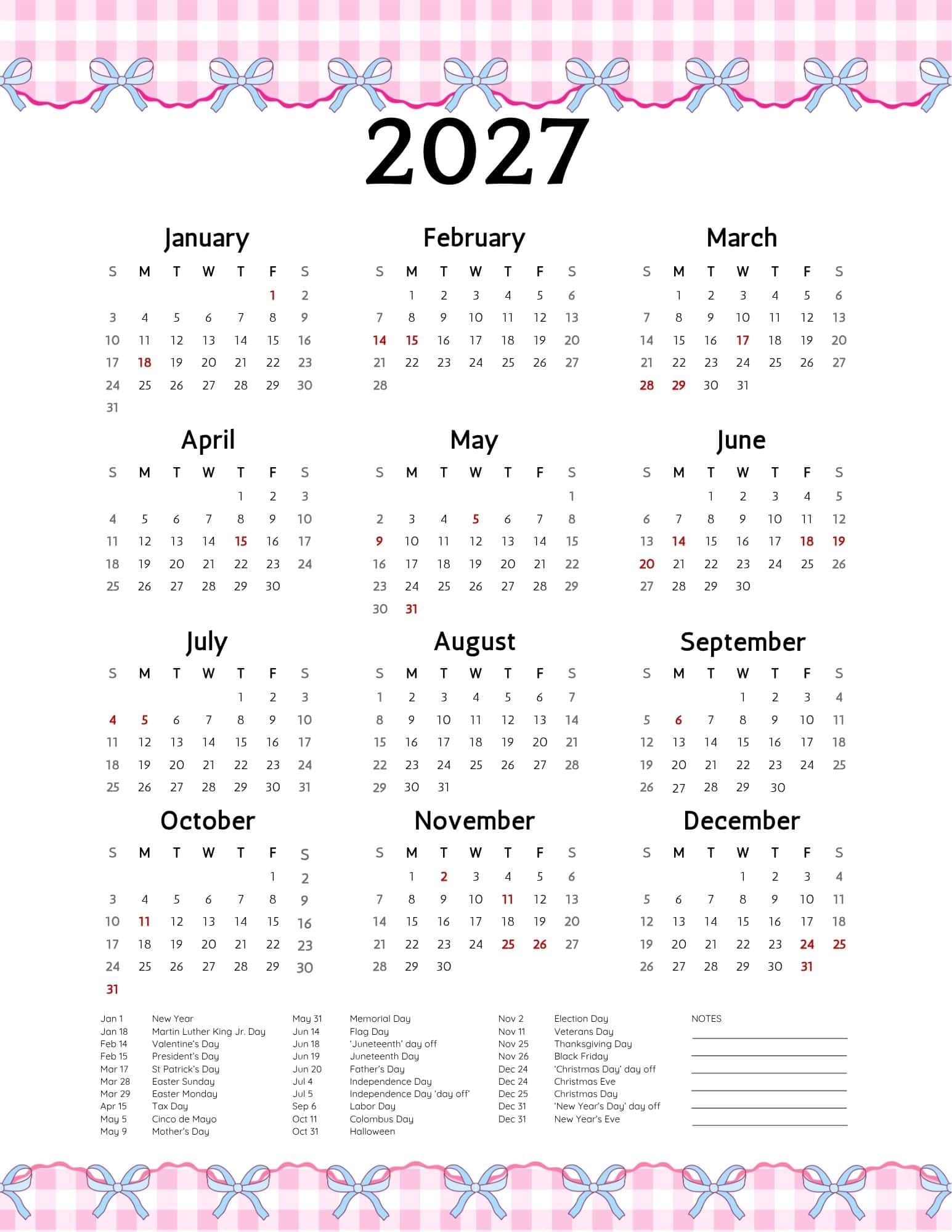 2027 Calendar Printable 2027 Calendar Printable
