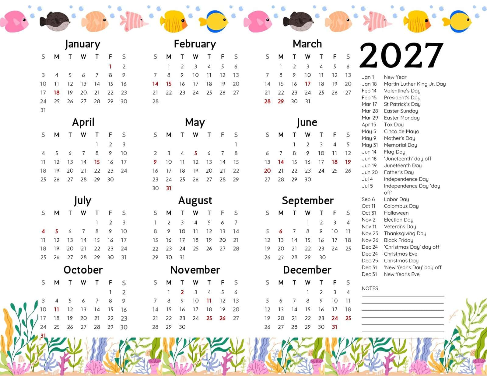 2027 Calendar Printable