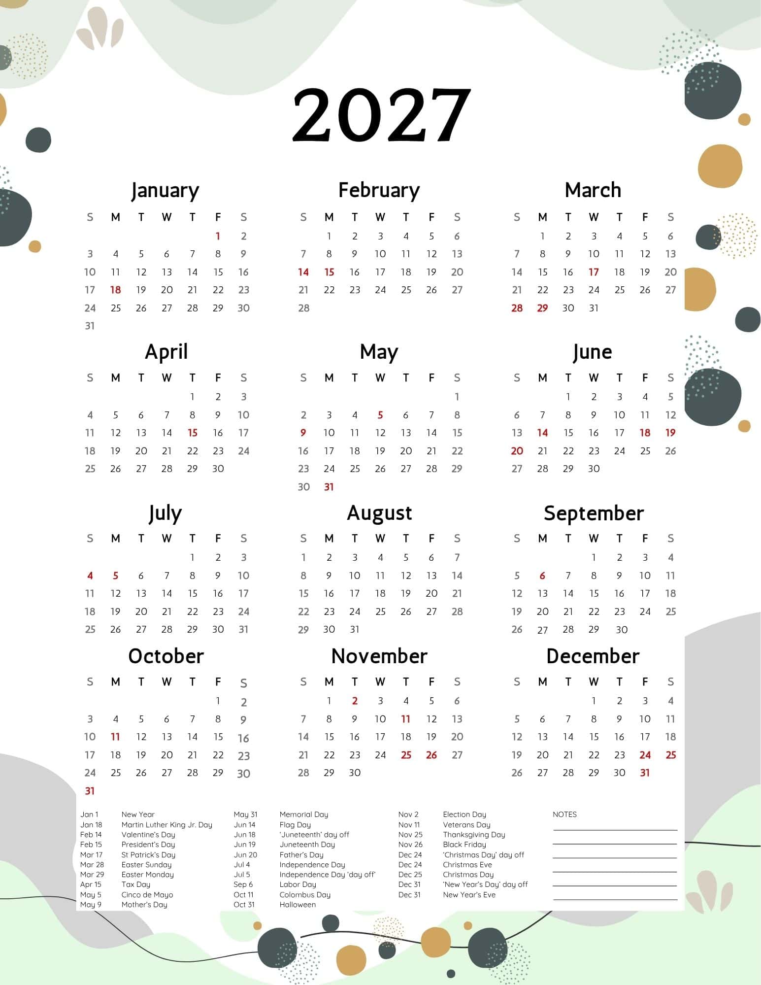 2027 Calendar Printable