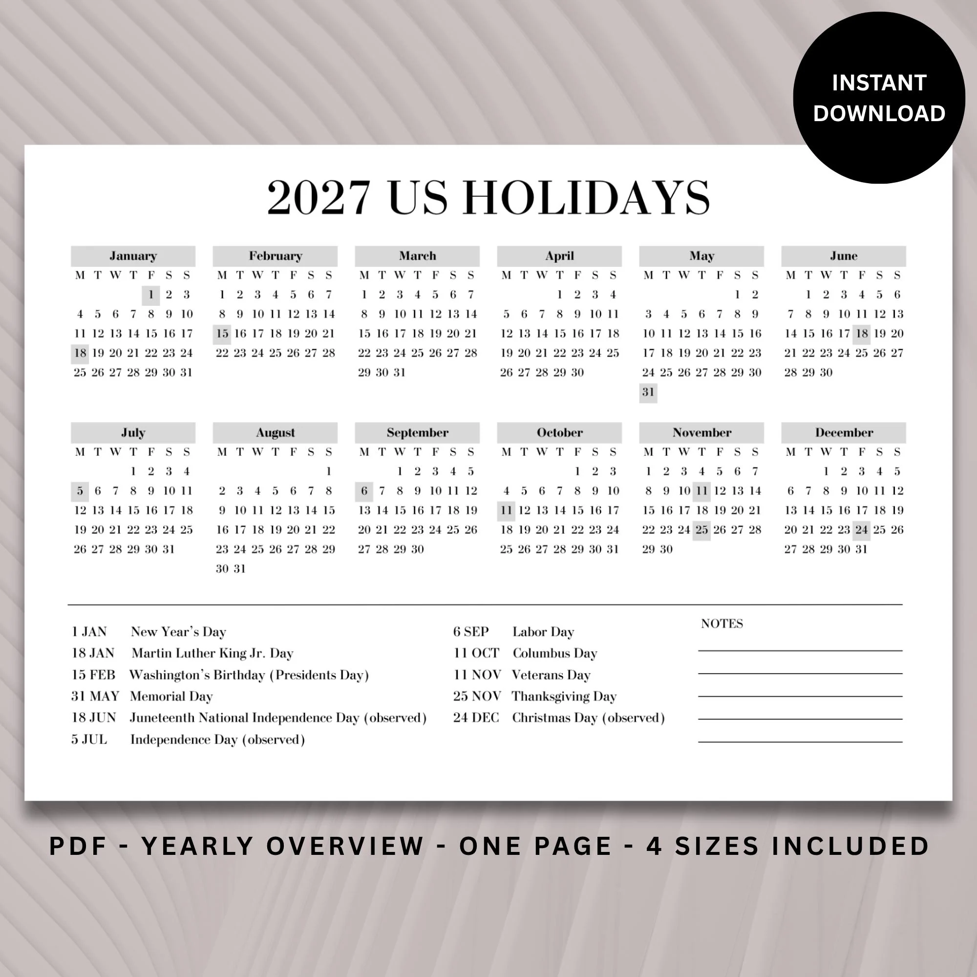 2027 Calendar Us Holidays Printable O 2027 Calendar Us Holidays Printable O