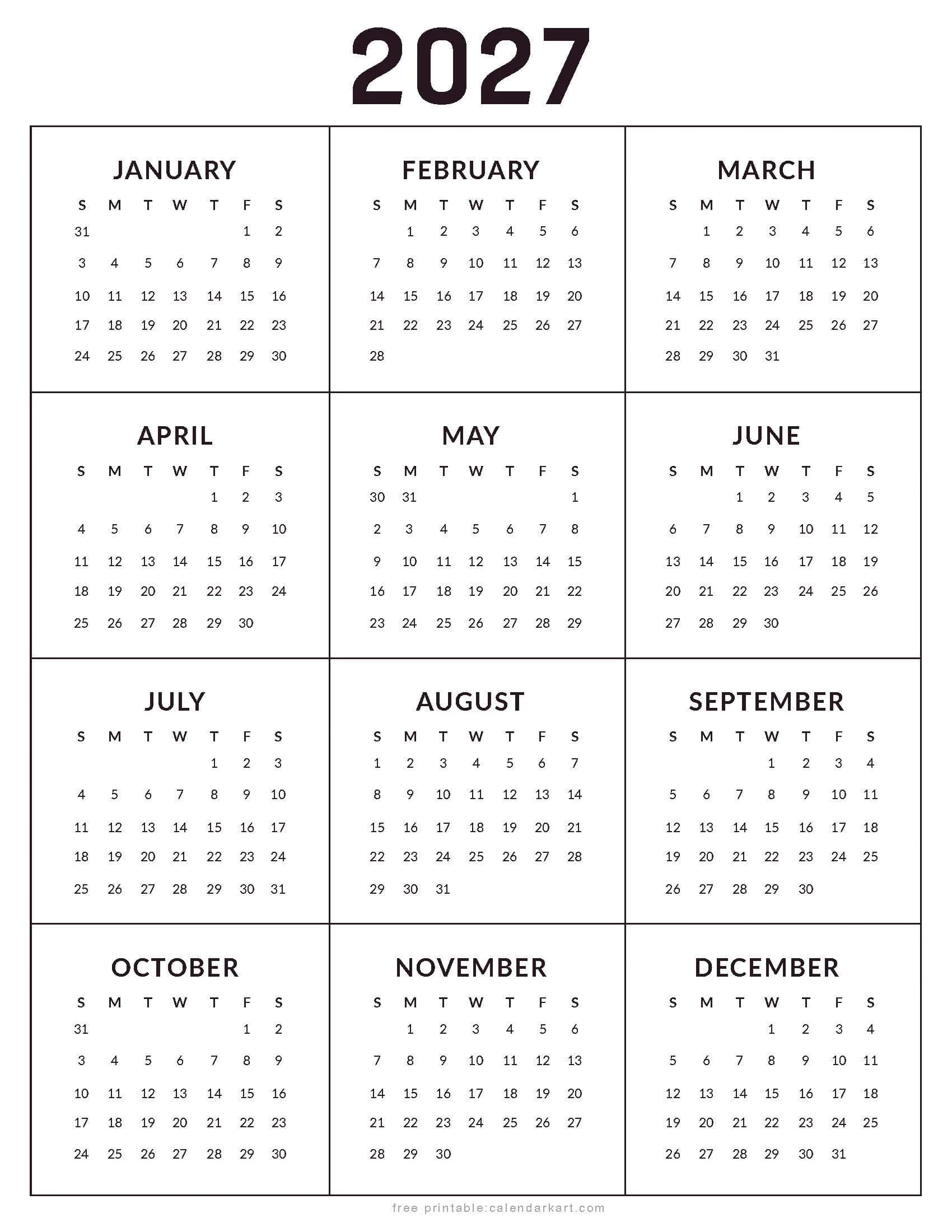 2027 Calendar 2027 Calendar