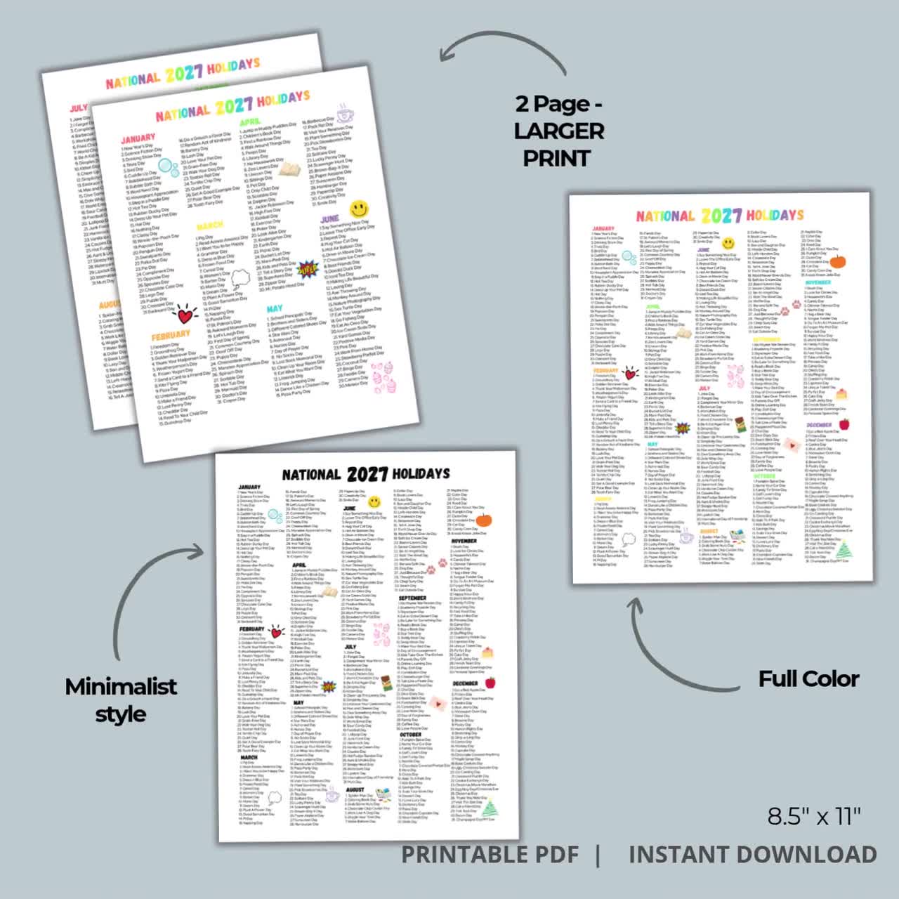 2027 National Days Calendar Printable