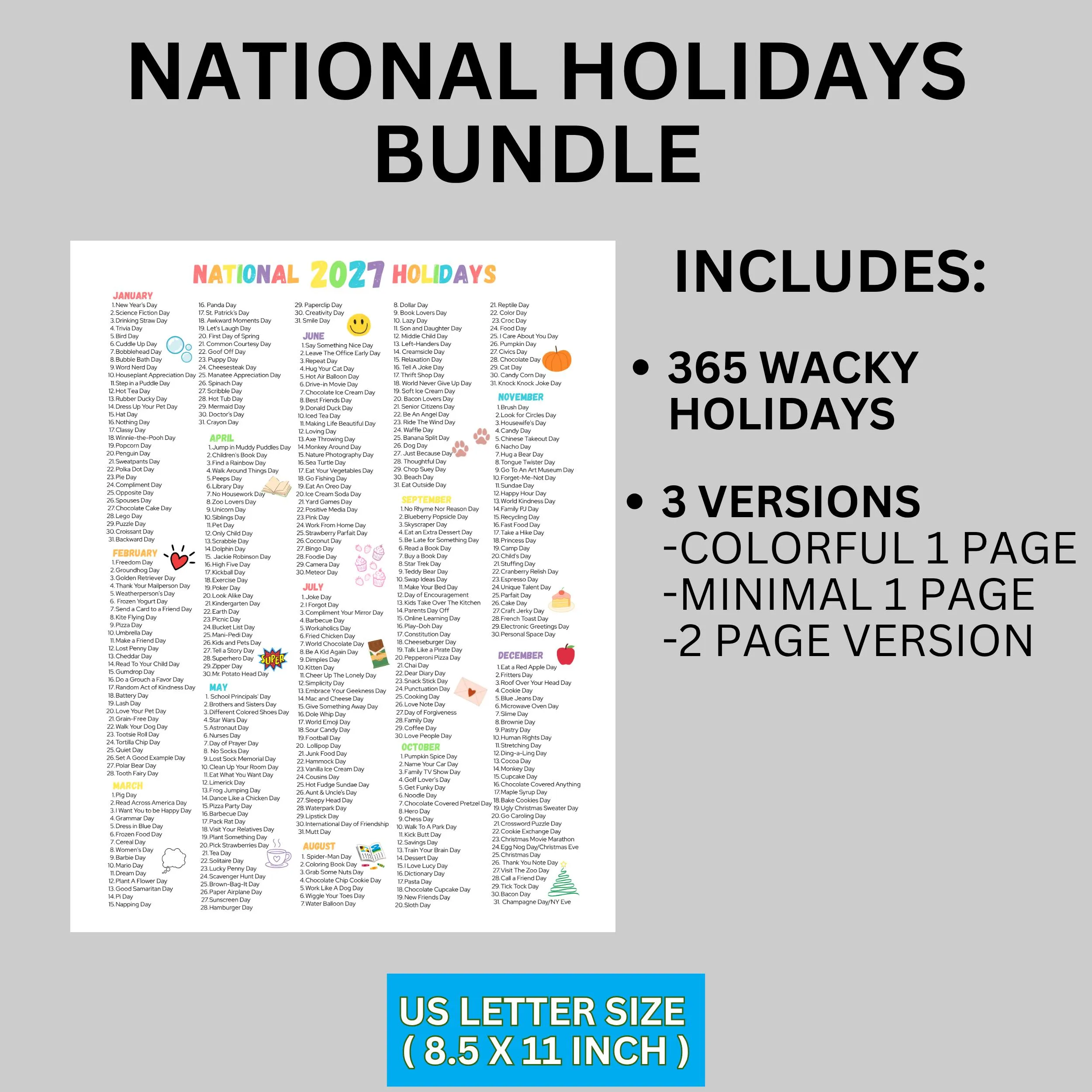 2027 National Days Calendar Printable