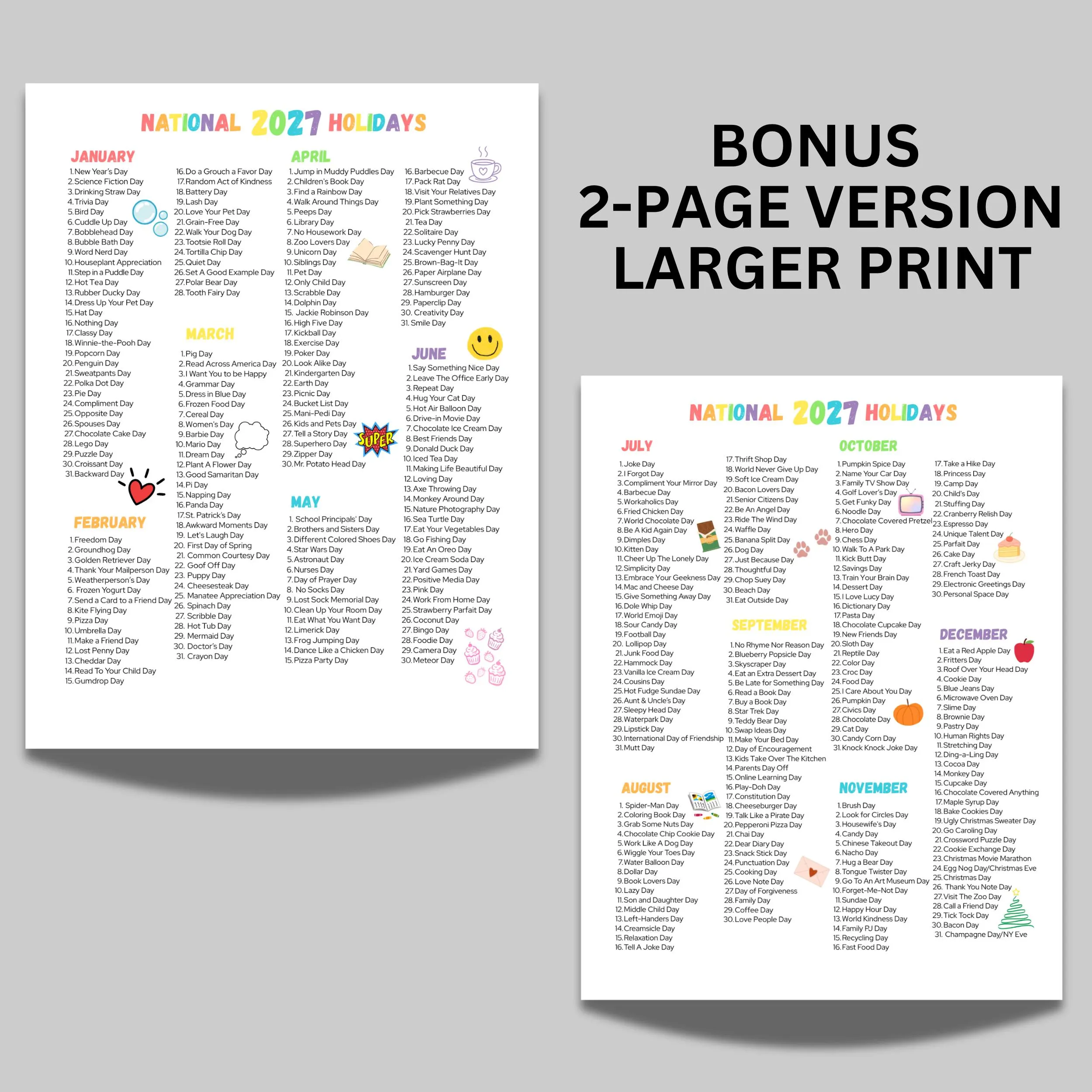 2027 National Days Calendar Printable