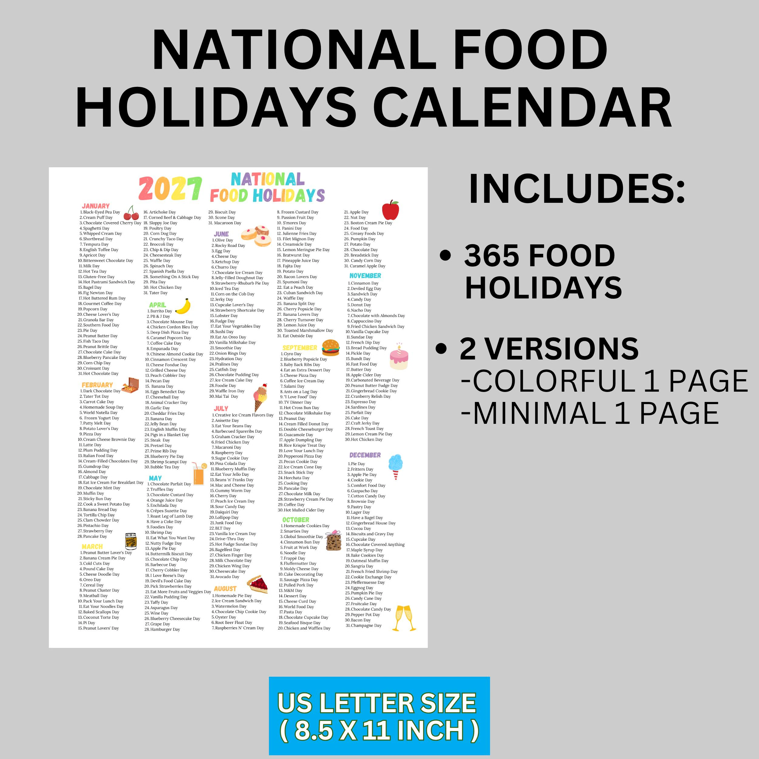 2027 National Food Holidays Calendar