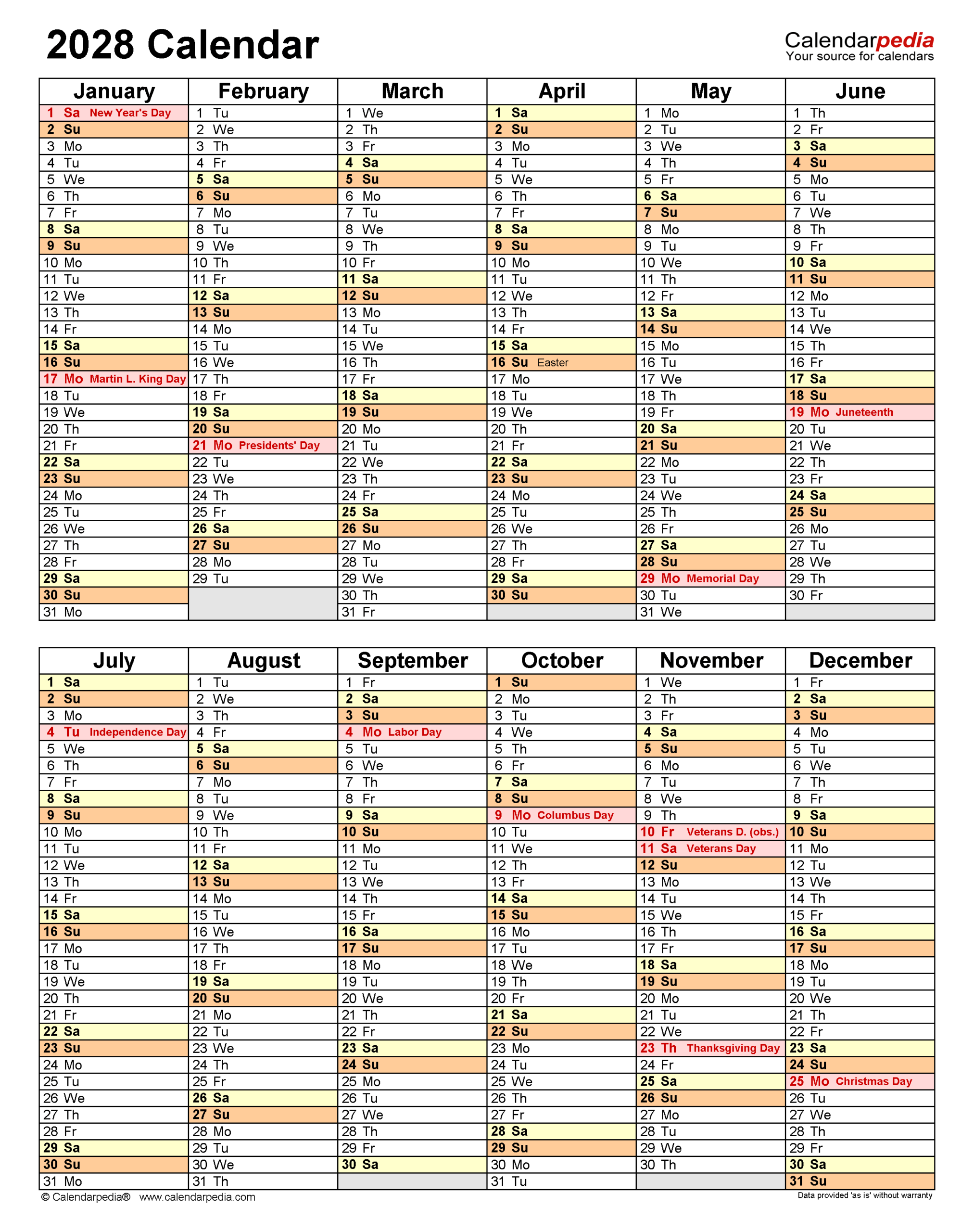 2028 Calendar Pdf Templates