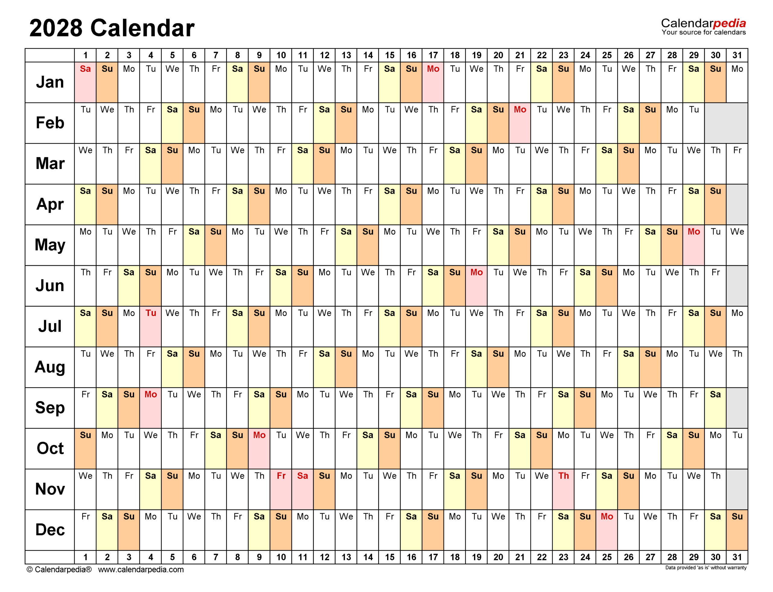 2028 Calendar Pdf Templates