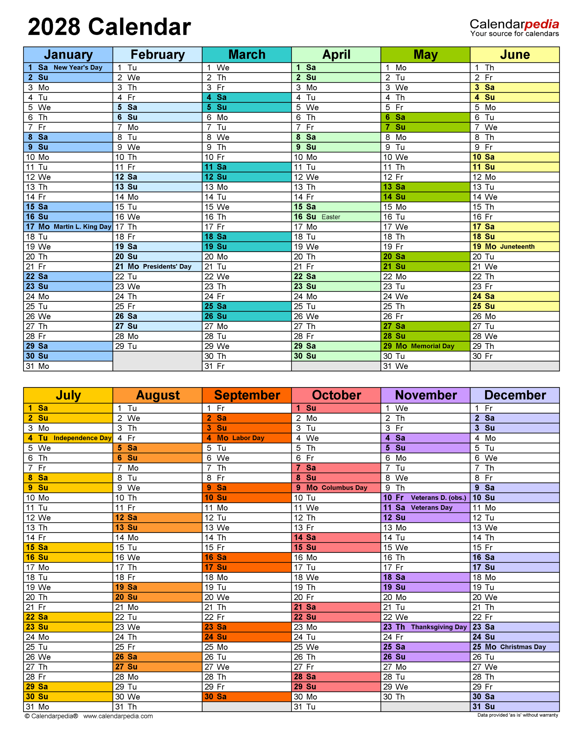 2028 Calendar Pdf Templates