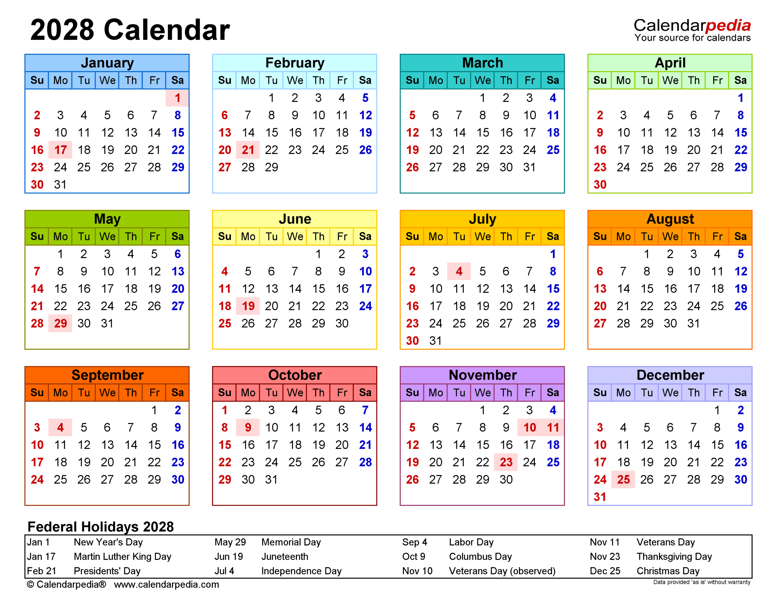 2028 Calendar Pdf Templates